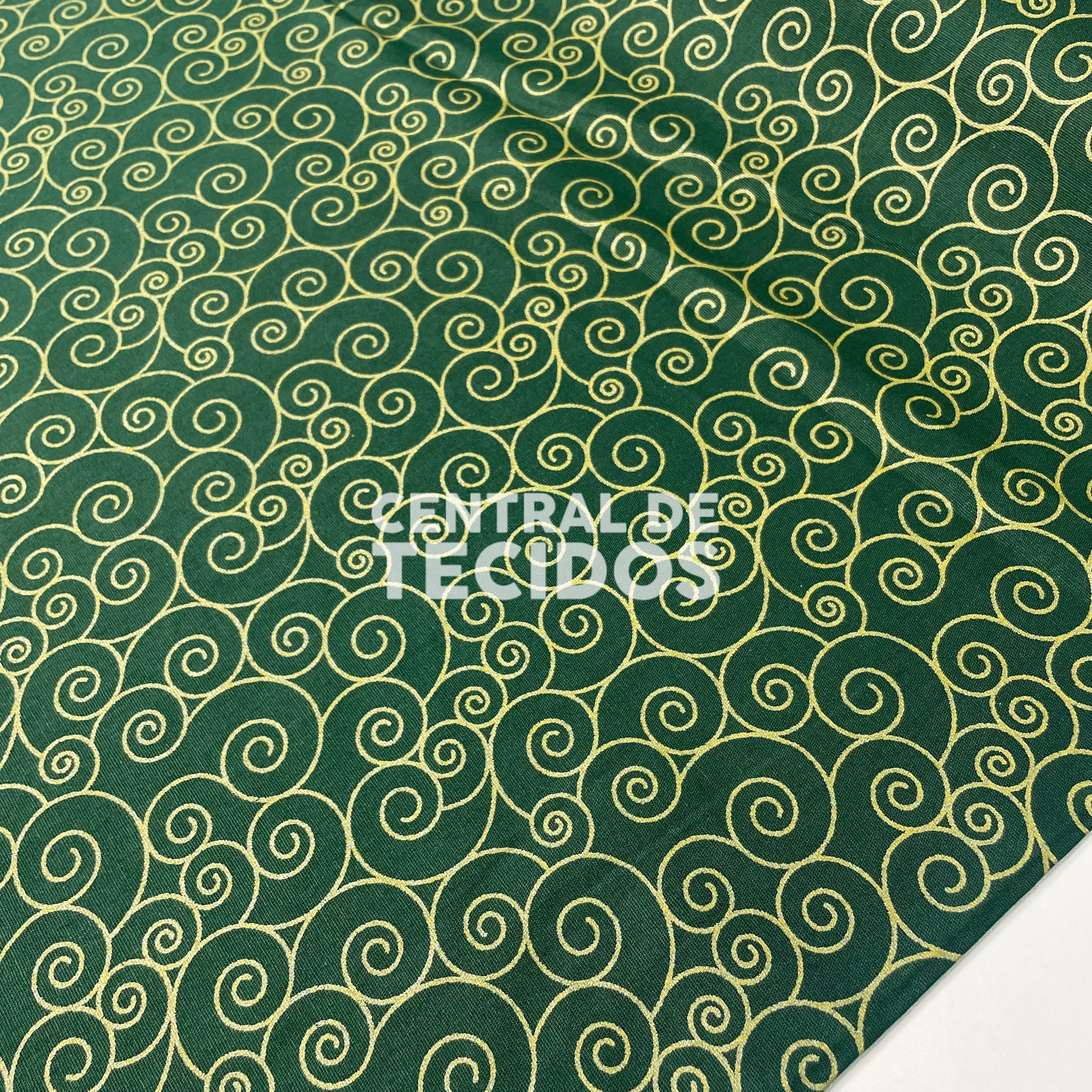 Tricoline Natalino Arabesco Dourado Fundo Verde