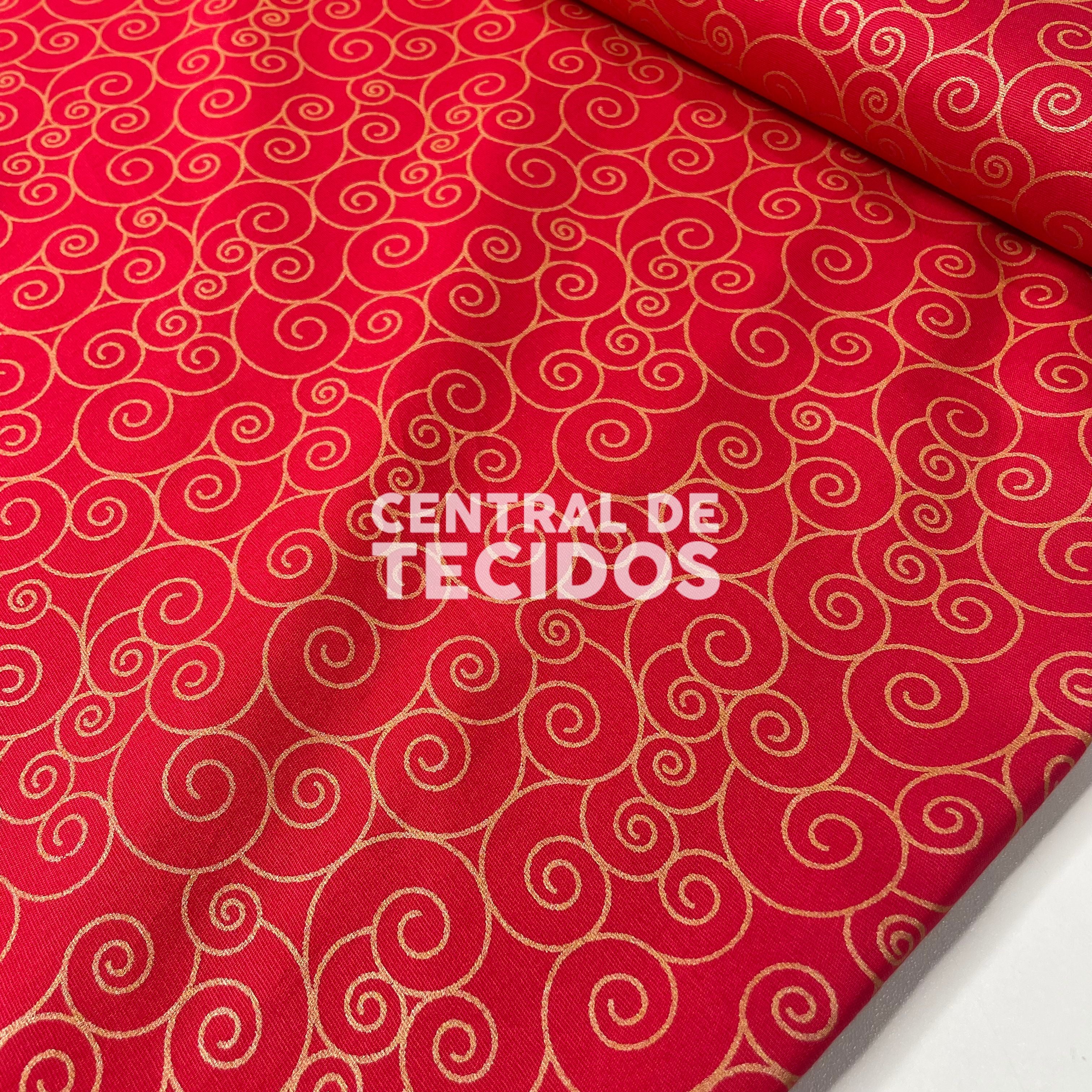 Tricoline Natalino Arabesco Vermelho e Dourado