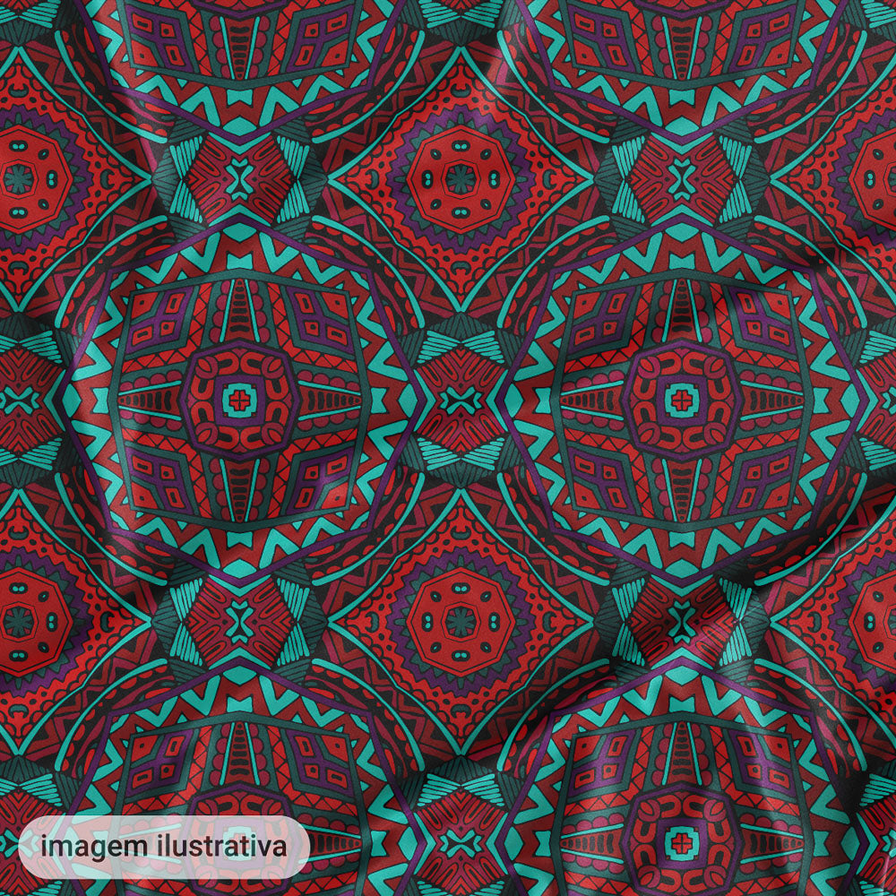 Oxford Digital Étnico Mosaico Bordô e Ciano