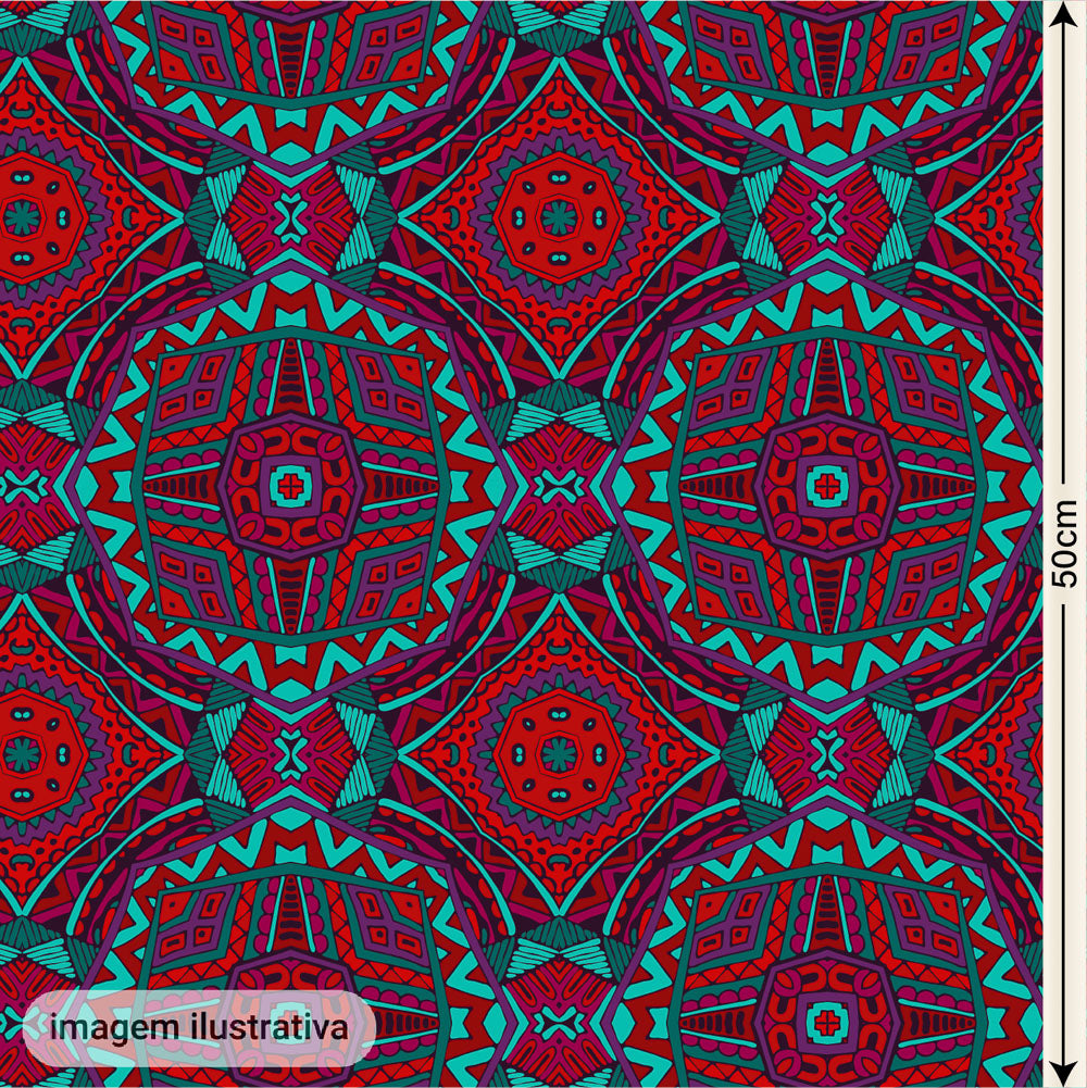 Oxford Digital Étnico Mosaico Bordô e Ciano