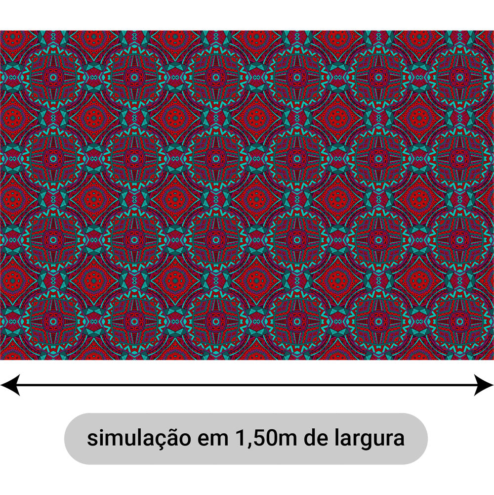 Oxford Digital Étnico Mosaico Bordô e Ciano