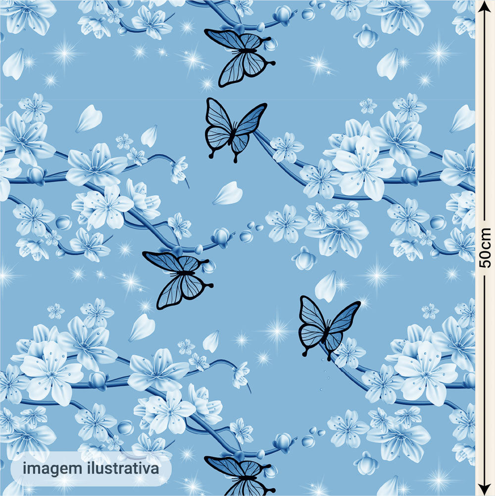 Oxford Digital Borboletas e Flores Azul