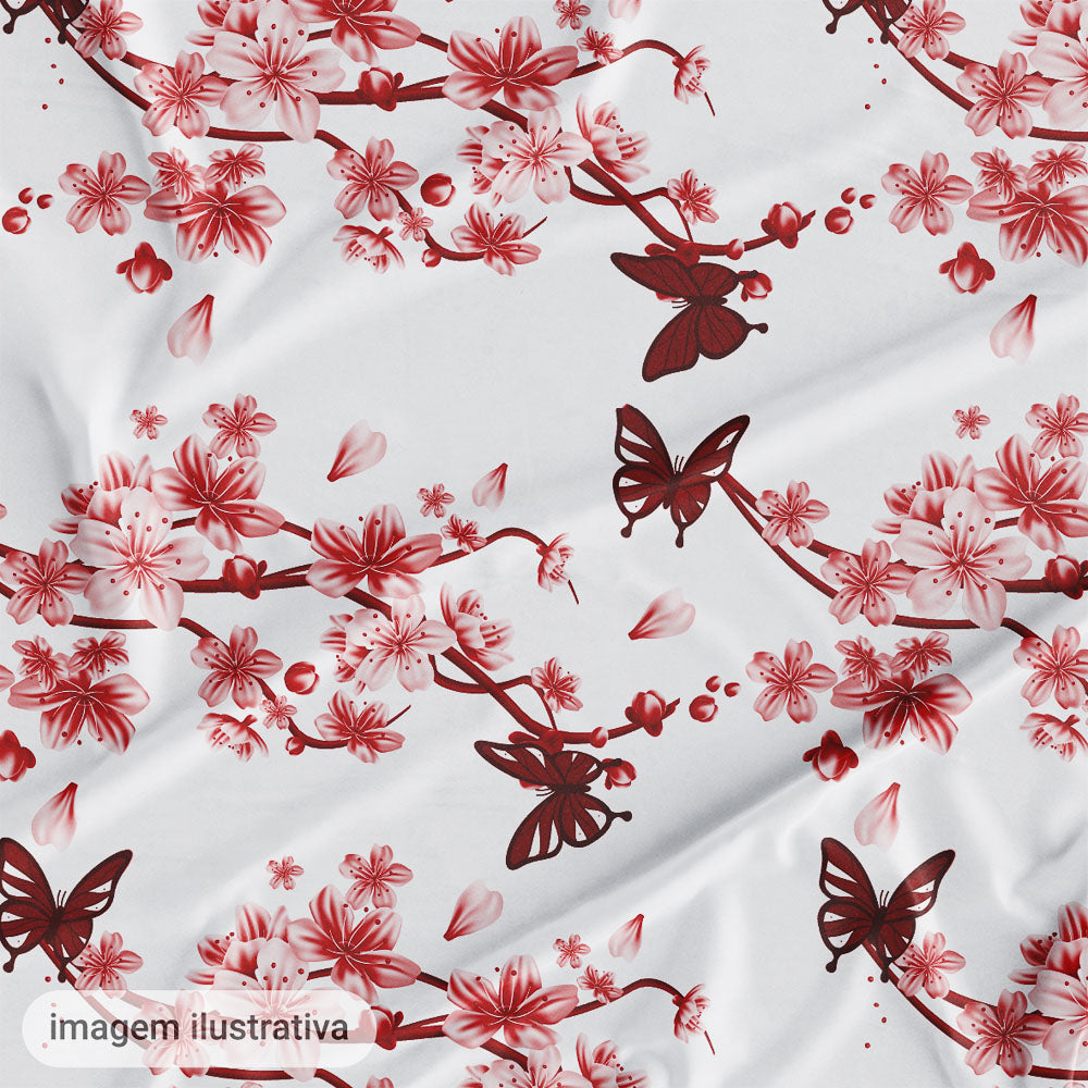 Oxford Digital Borboletas e Flores Branco