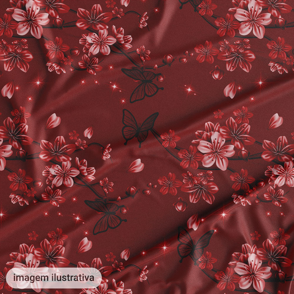 Oxford Digital Borboletas e Flores Vermelho Oyá