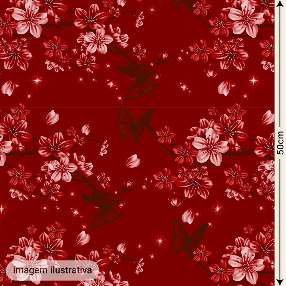 Oxford Digital Borboletas e Flores Vermelho Oyá