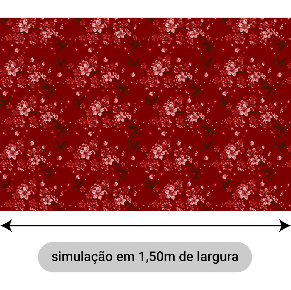 Oxford Digital Borboletas e Flores Vermelho Oyá