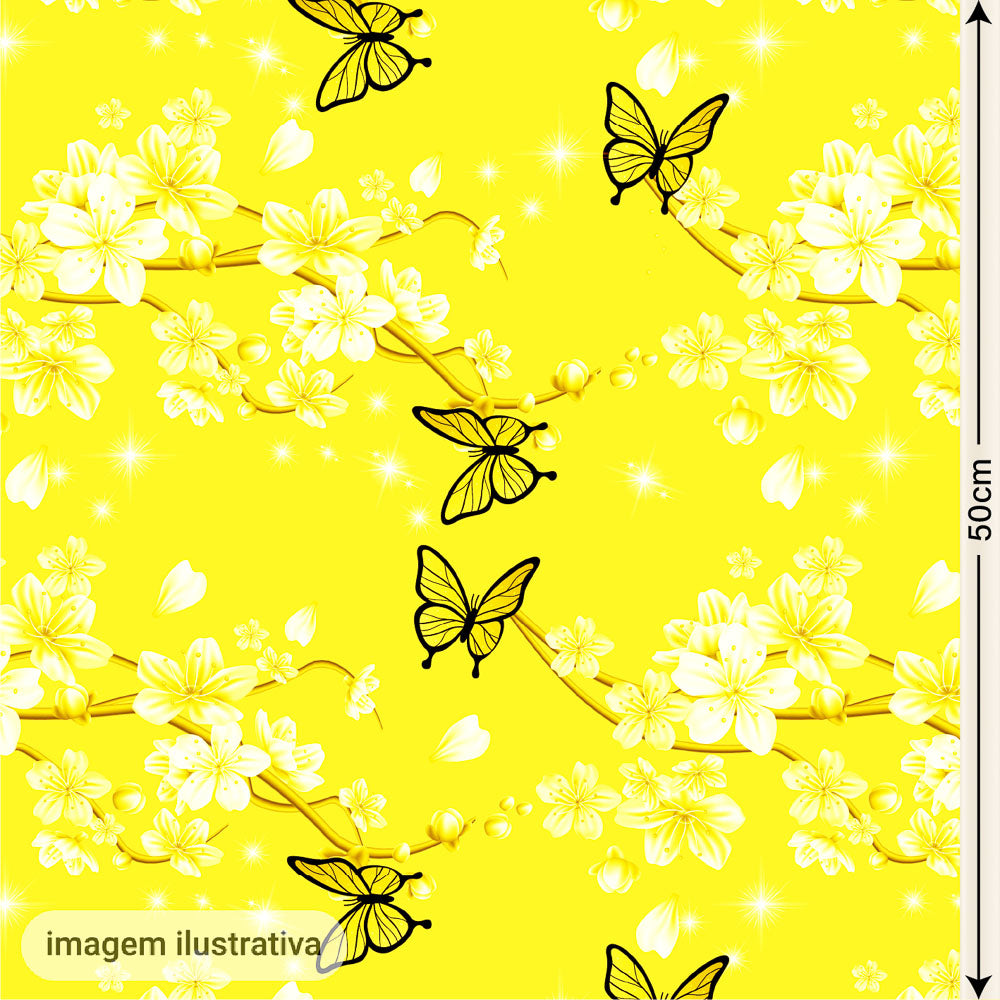 Oxford Digital Borboletas e Flores Amarelo