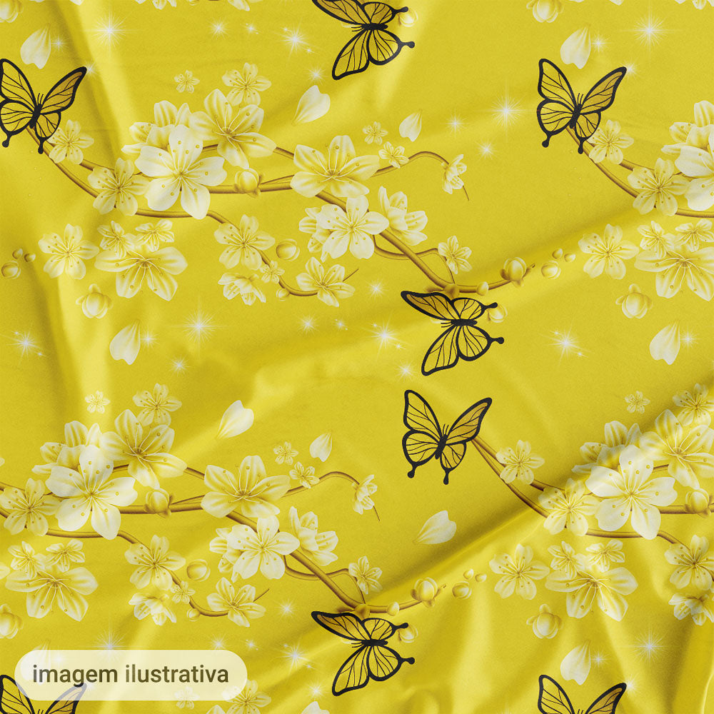 Oxford Digital Borboletas e Flores Amarelo Ouro