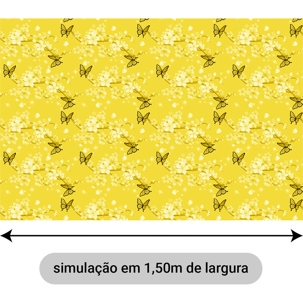 Oxford Digital Borboletas e Flores Amarelo Ouro