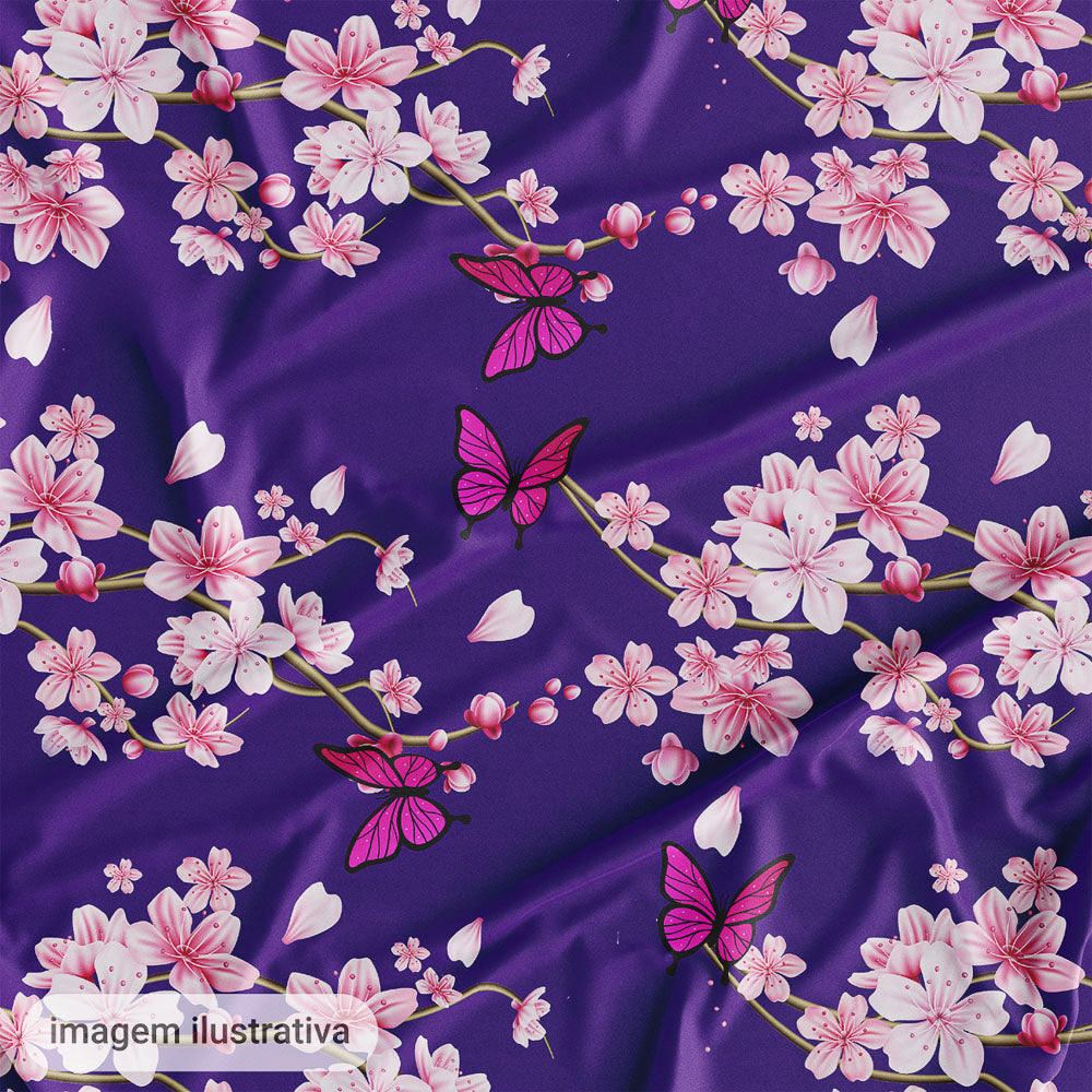 Oxford Digital Flores e Borboletas Fundo Roxo