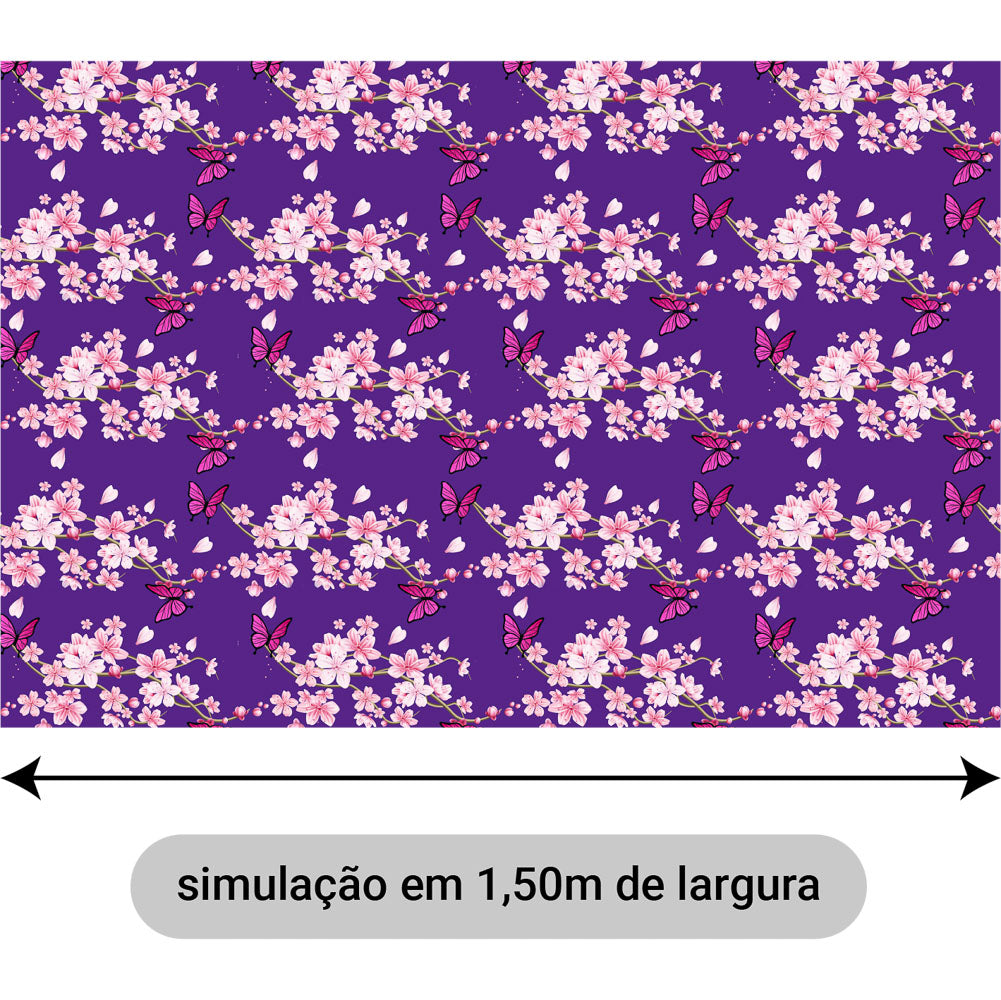 Oxford Digital Flores e Borboletas Fundo Roxo
