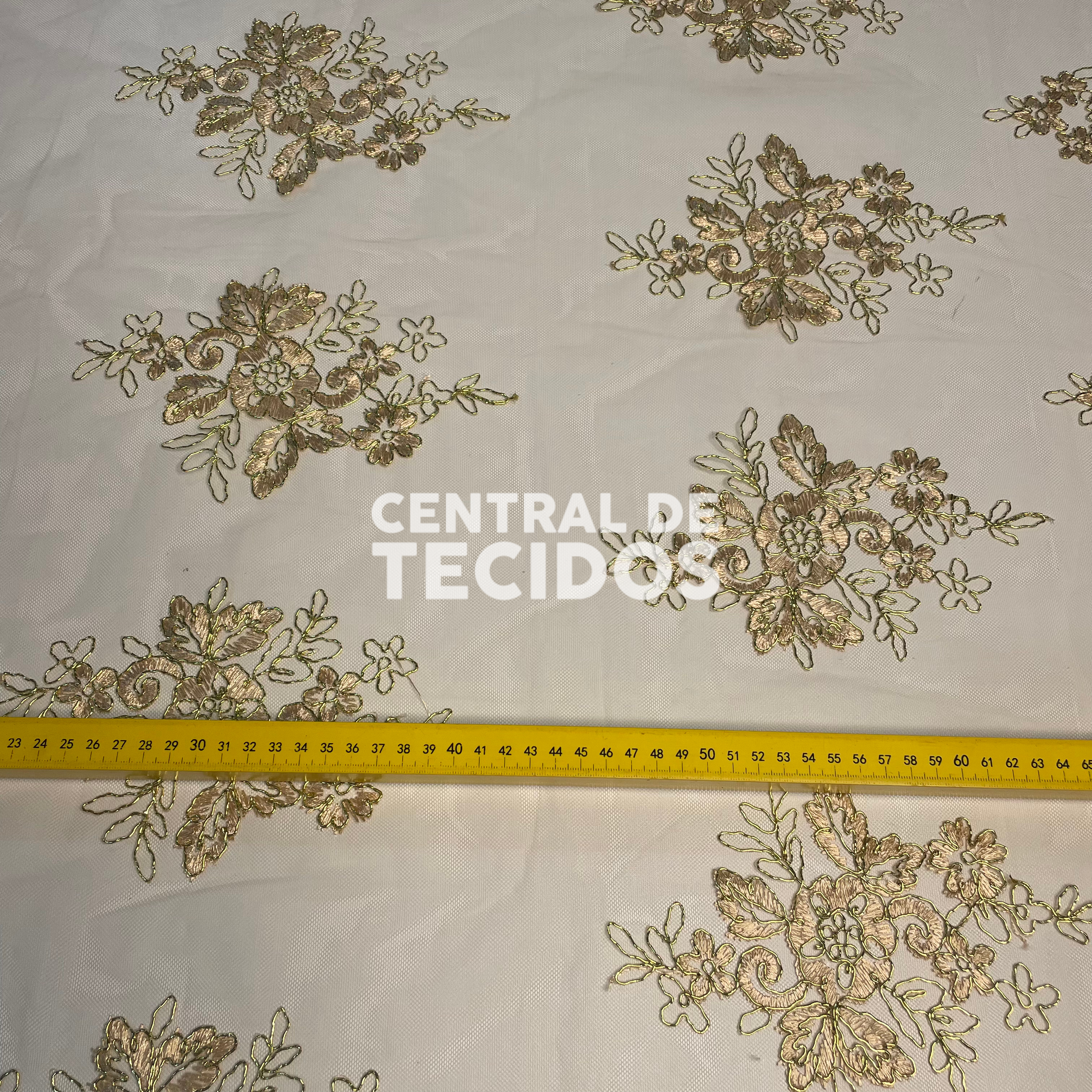 Tule Bordado Metalic Dourado Fio Dourado