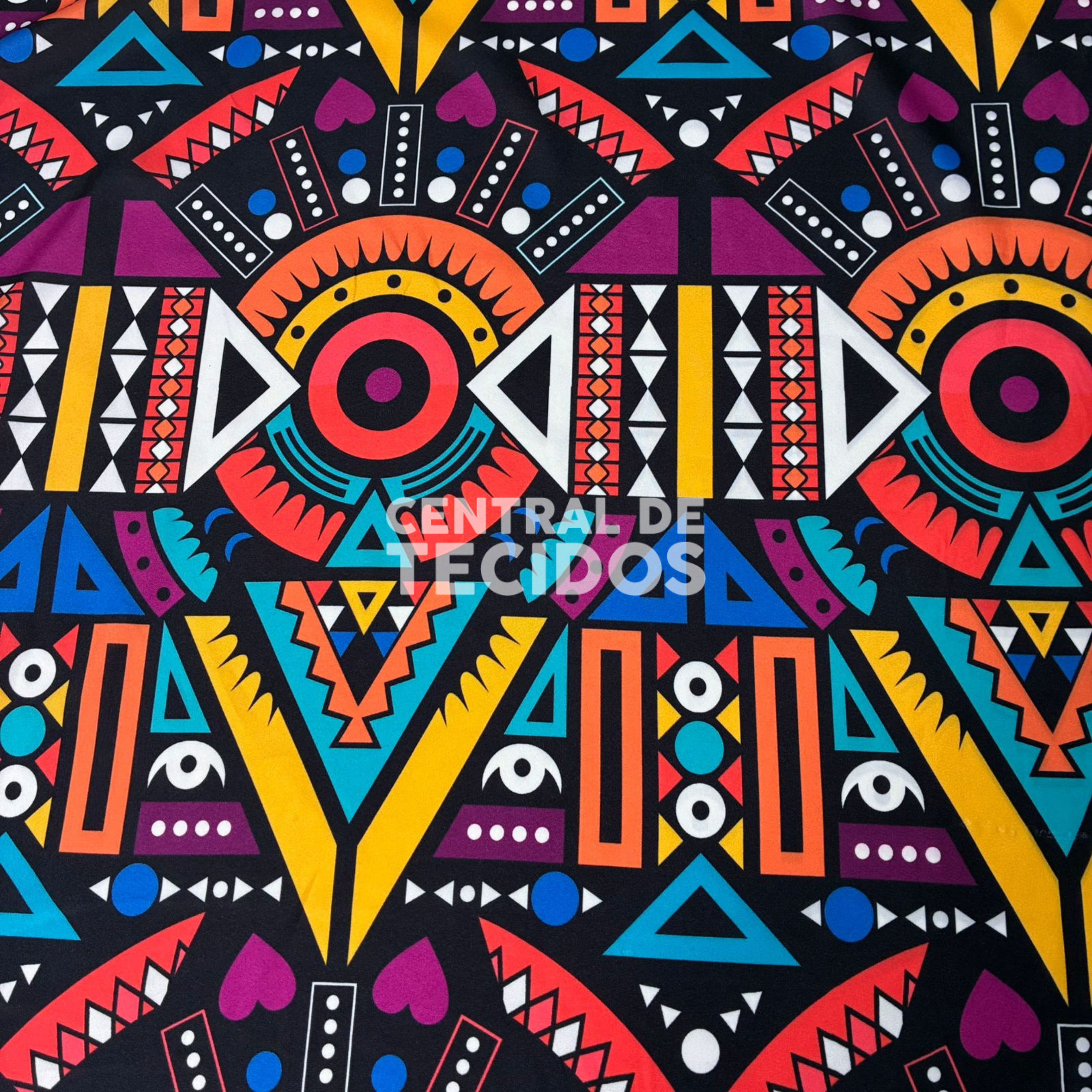 Crepe Haya Digital Multicolor Símbolos e Formas