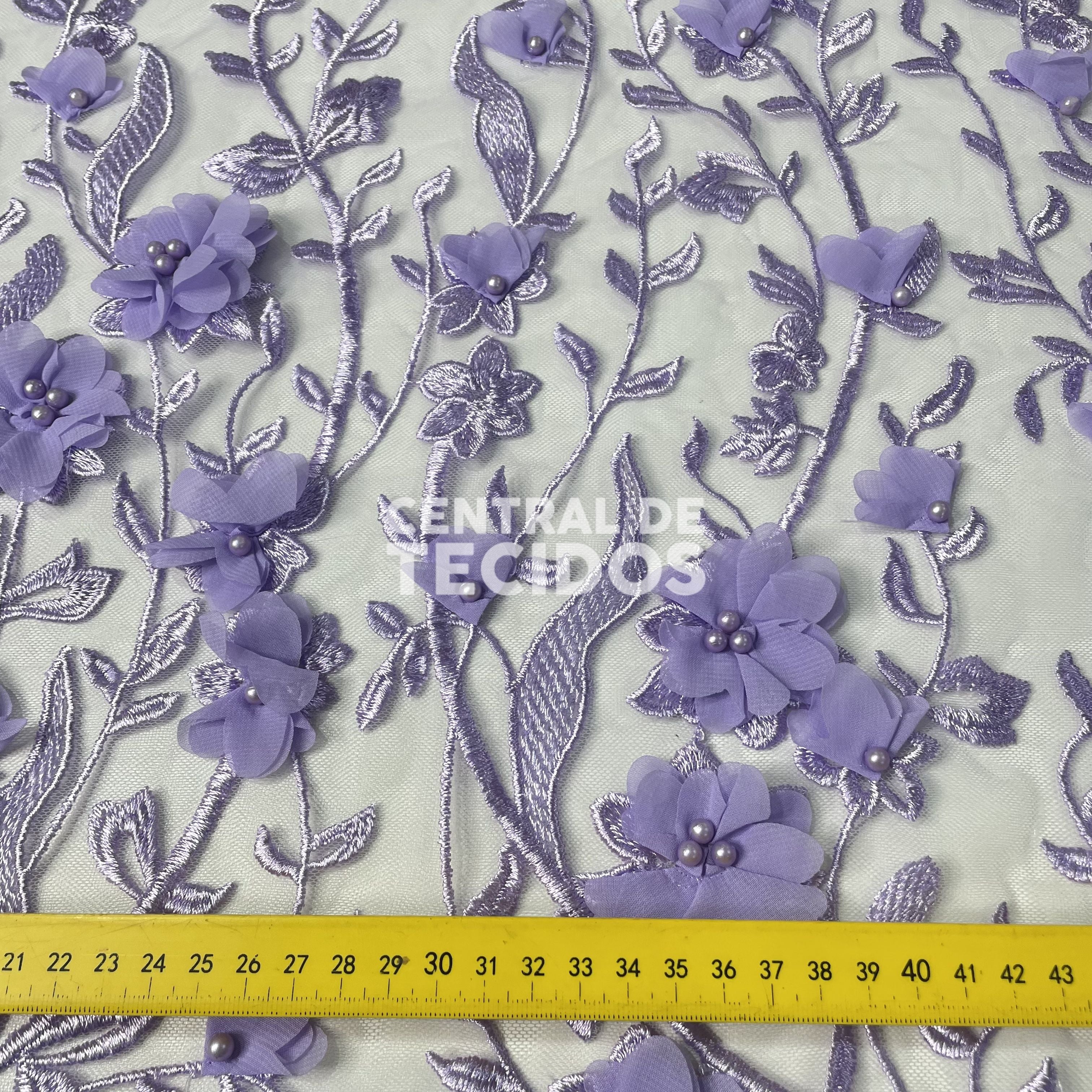 Tule Design Floral 3D Lilás