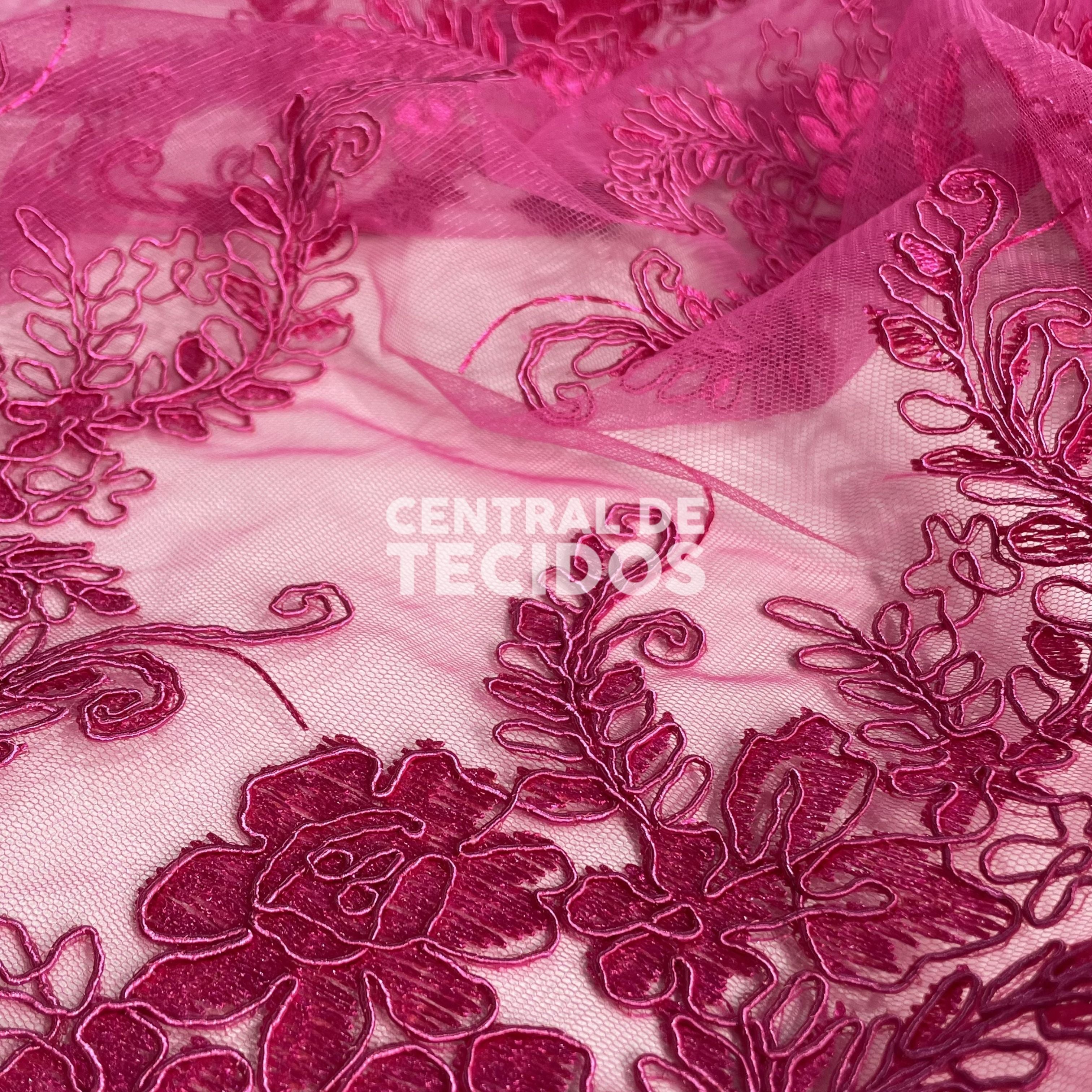 Tule Bordado Lyon Promocional Rosa Pink