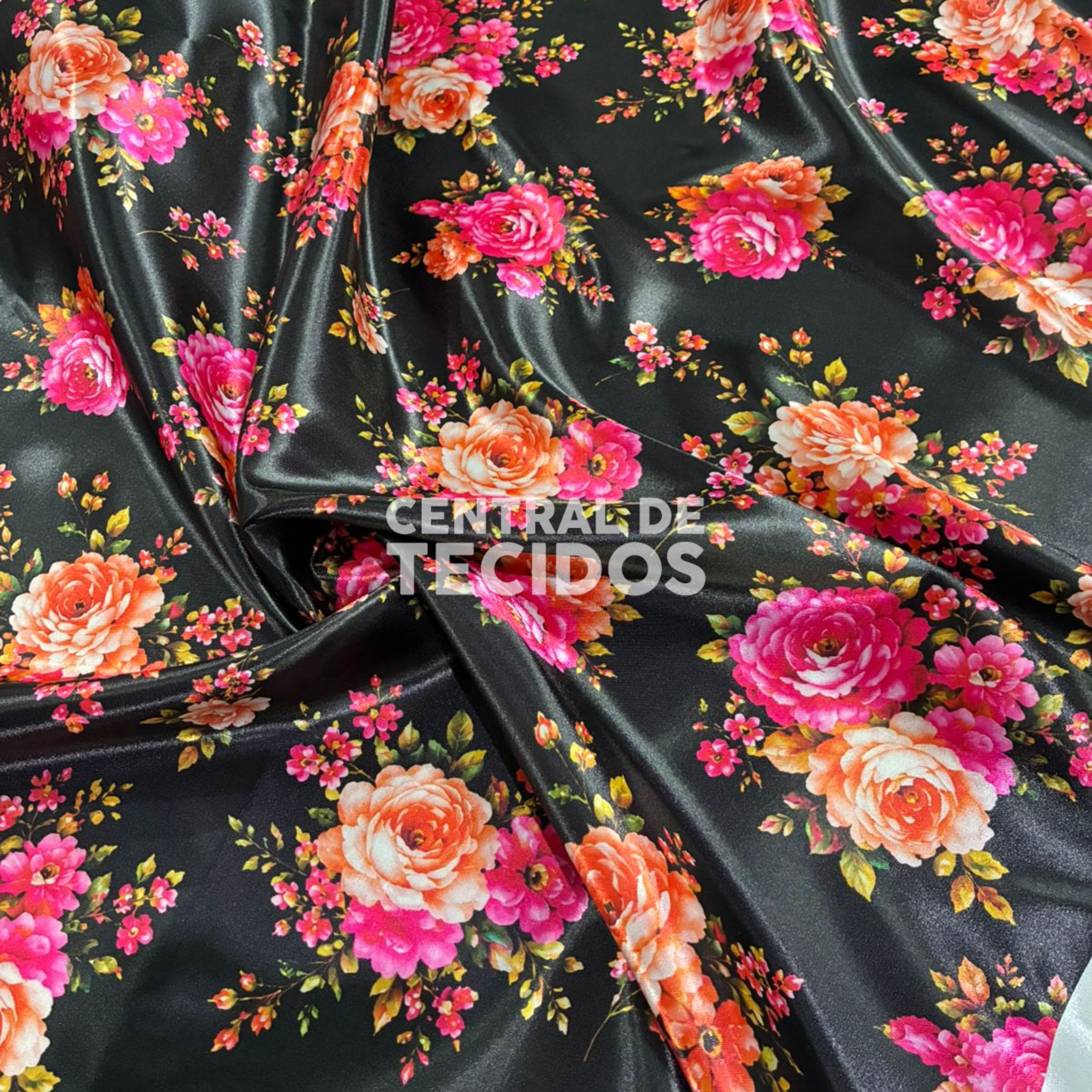 Cetim Digital Estampado Floral Oriental