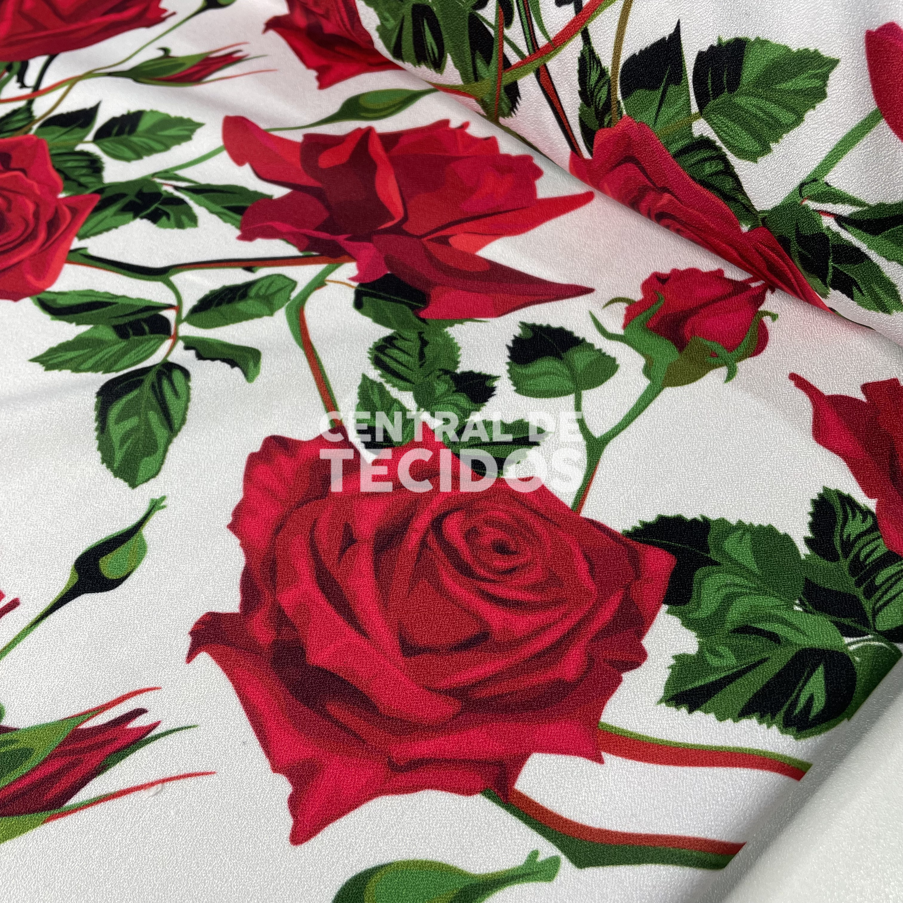 Crepe Torige Digital Rosas Vermelhas