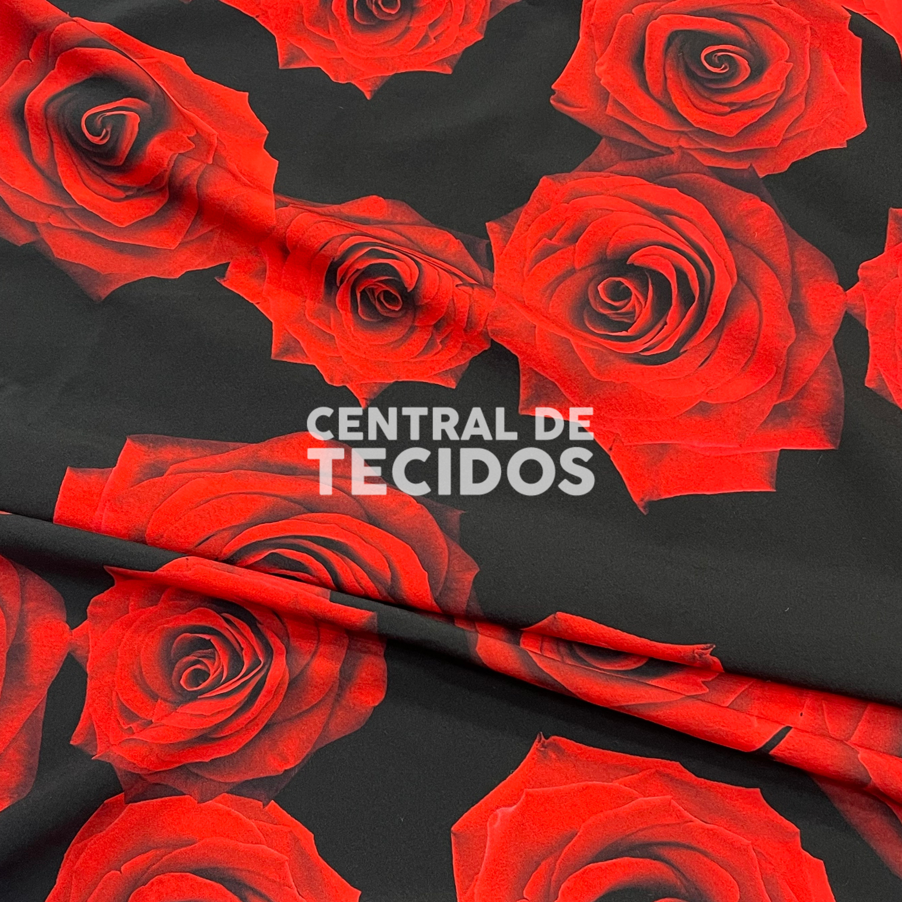 Toque de Seda Digital Rosas Vermelhas Fundo Preto