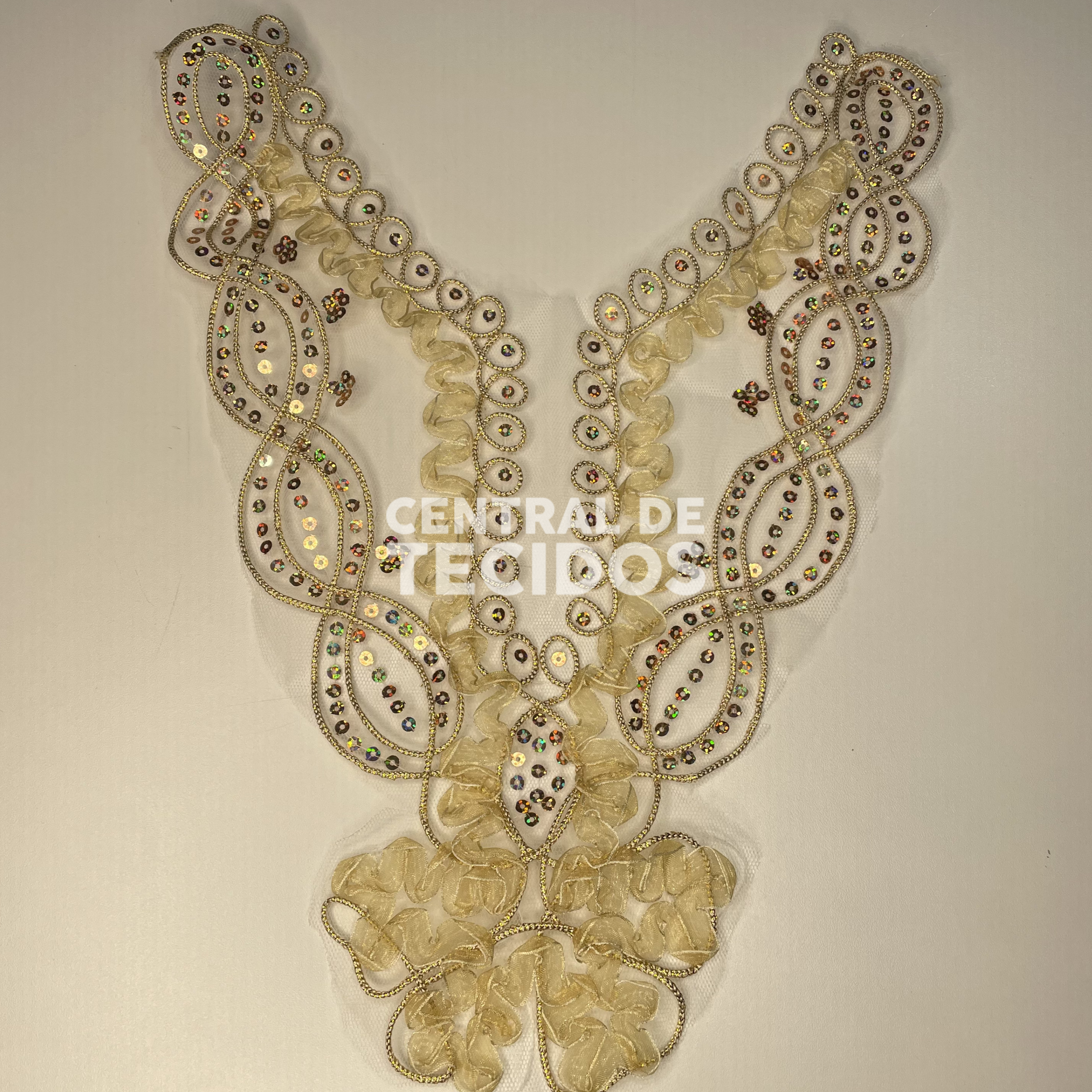 Gola Bordada Paetês Amarelo Ouro