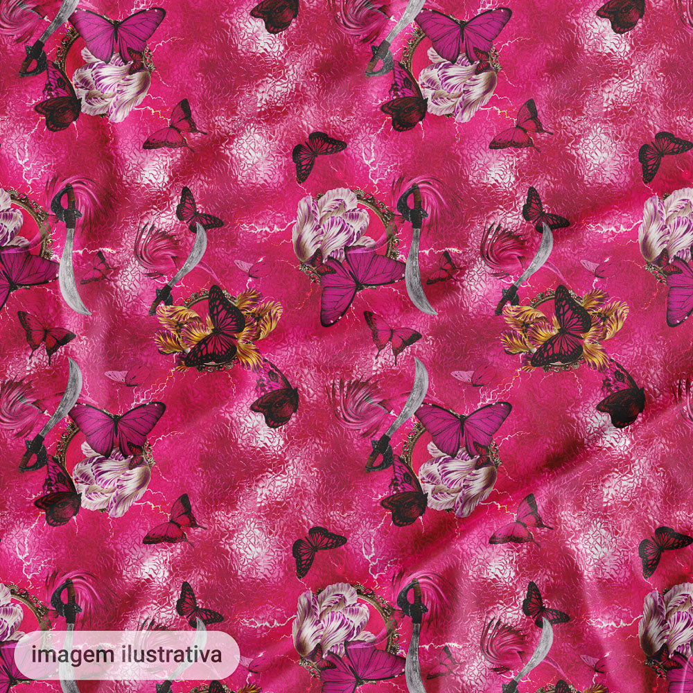 Oxford Digital Floral Raios e Borboletas Pink