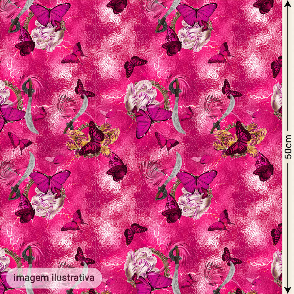 Oxford Digital Floral Raios e Borboletas Pink