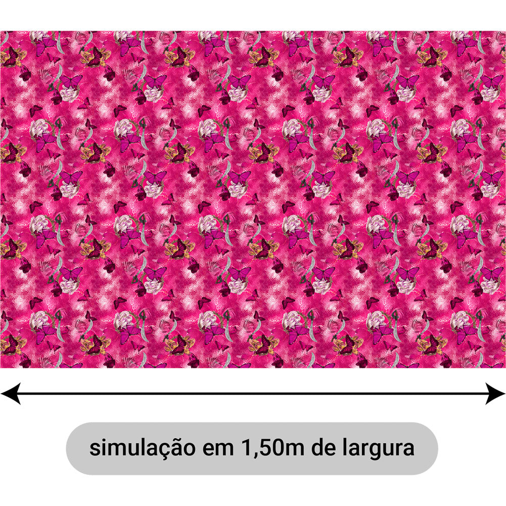 Oxford Digital Floral Raios e Borboletas Pink