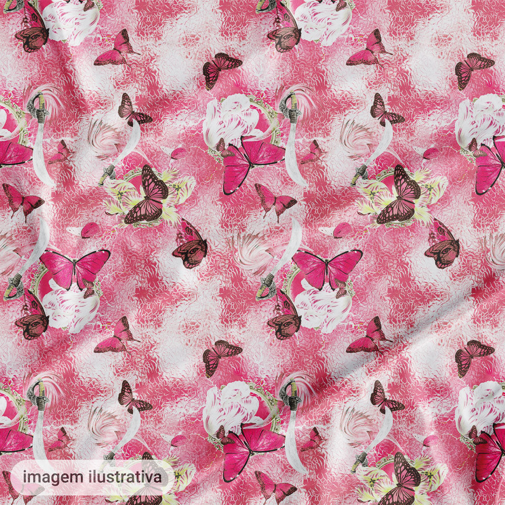 Oxford Digital Floral Raios e Borboletas Rosa