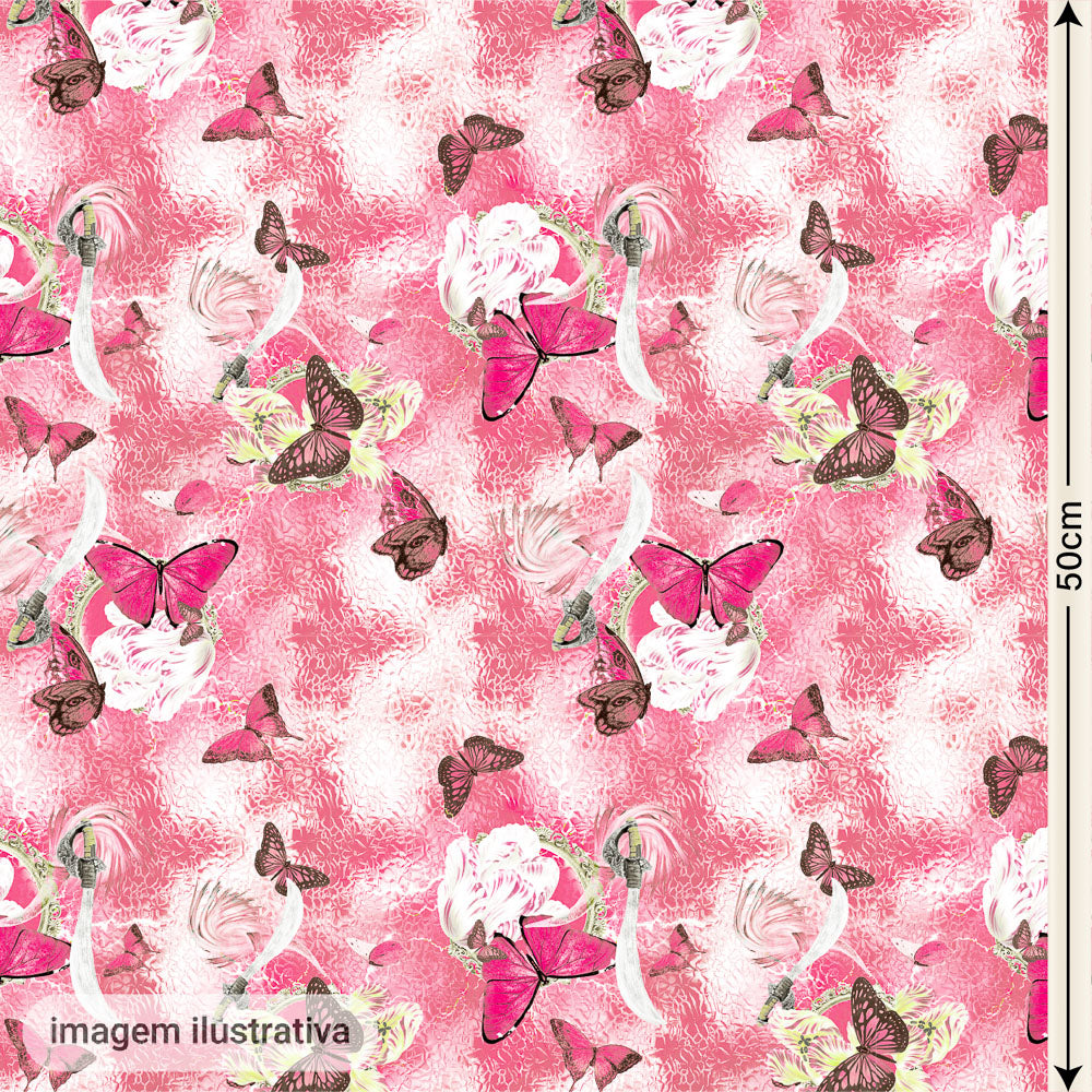 Oxford Digital Floral Raios e Borboletas Rosa