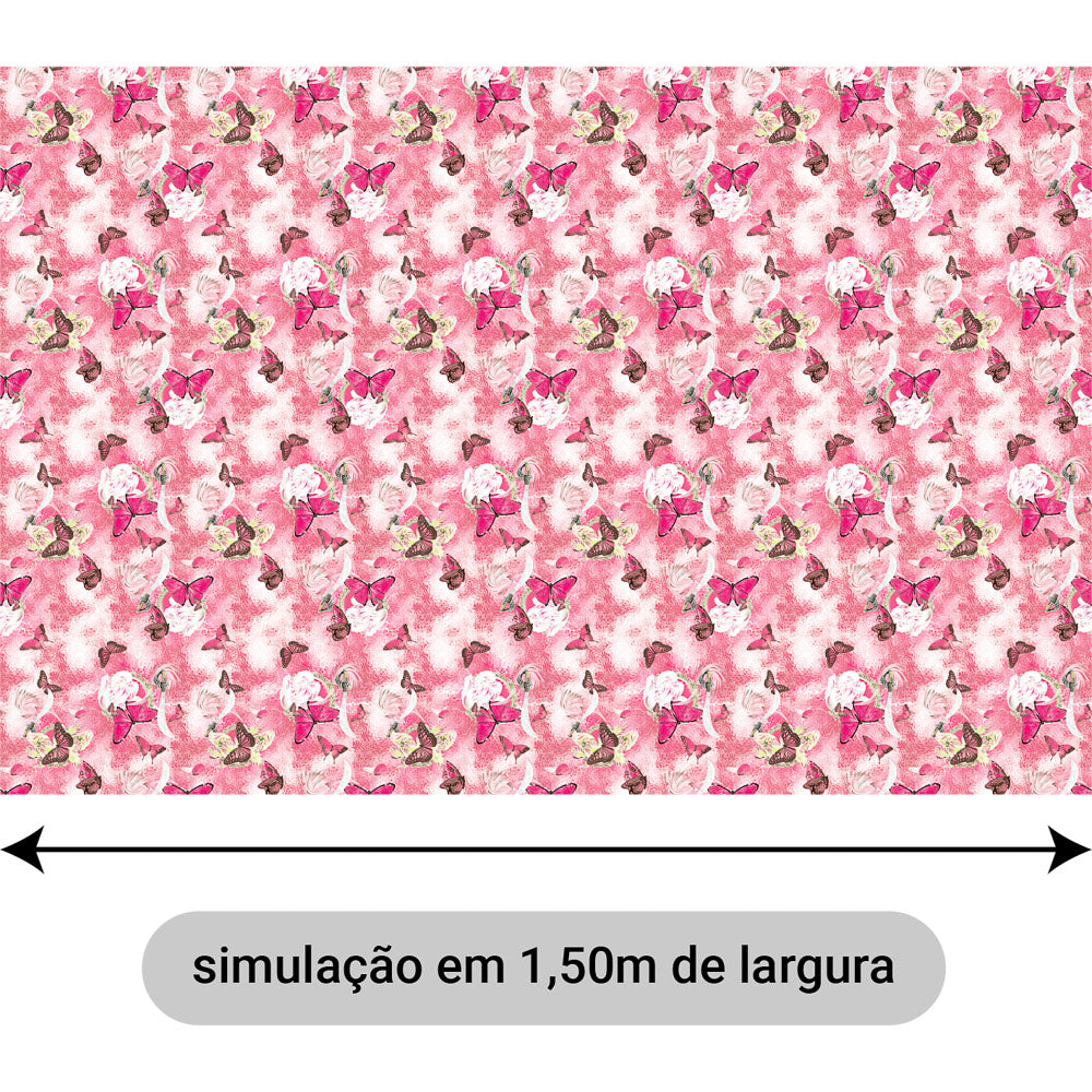 Oxford Digital Floral Raios e Borboletas Rosa
