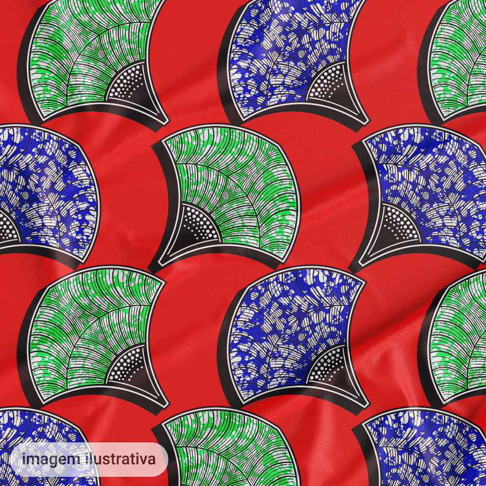 Oxford Digital Indiano Azul e Verde Fundo Vermelho
