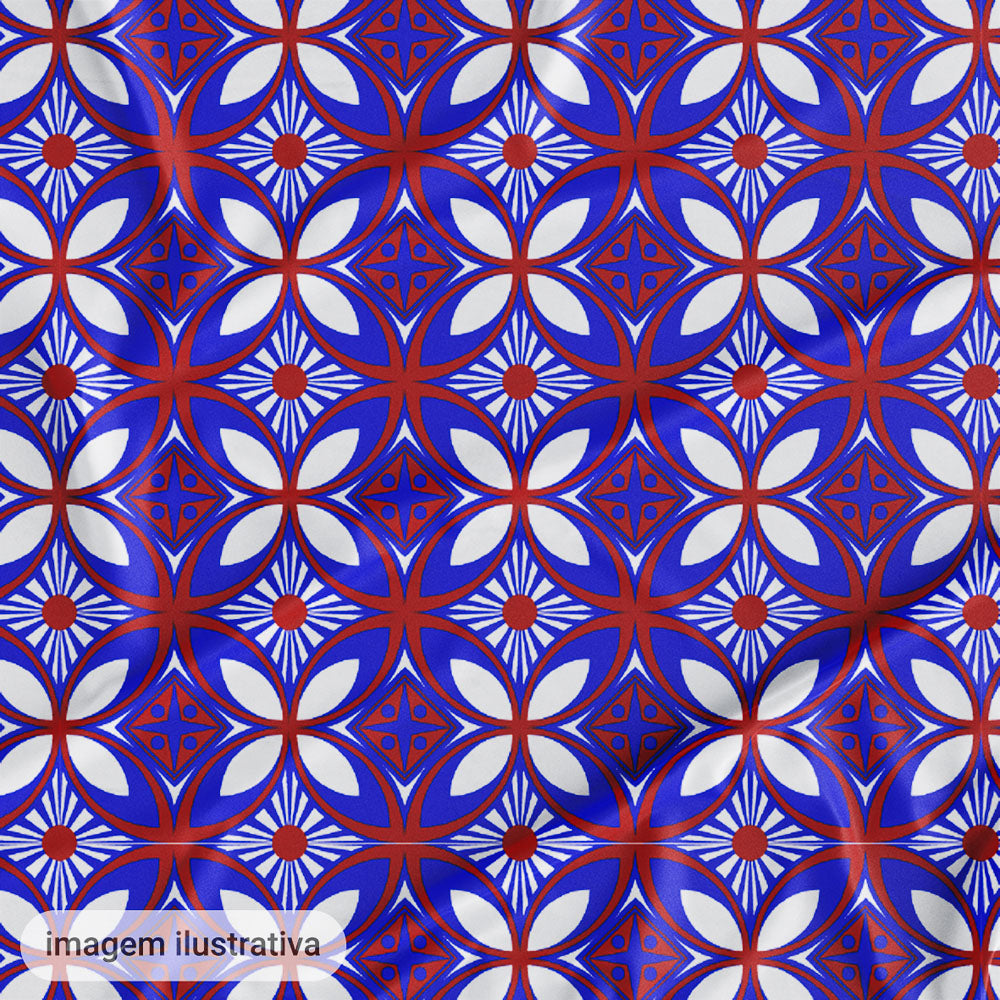 Oxford Digital Geométrico Mosaico Azul e Vermelho