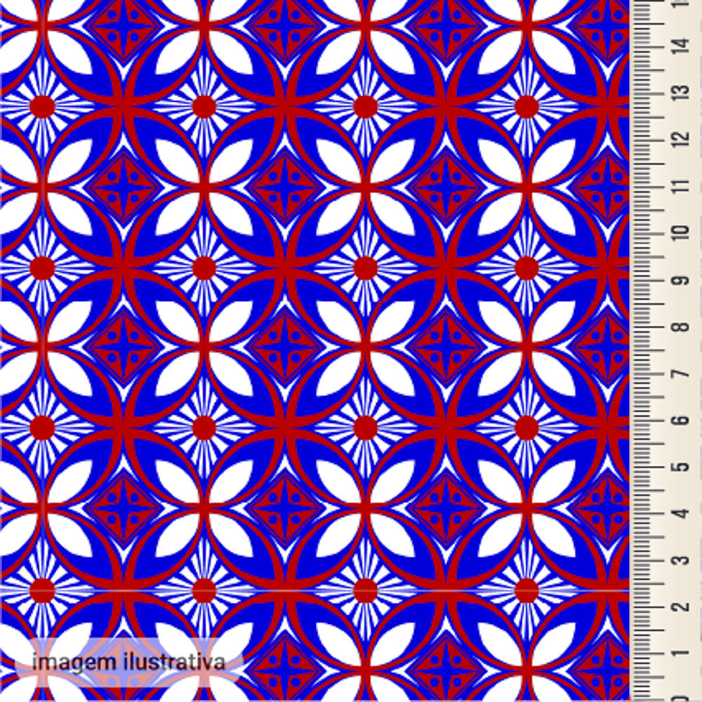Oxford Digital Geométrico Mosaico Azul e Vermelho