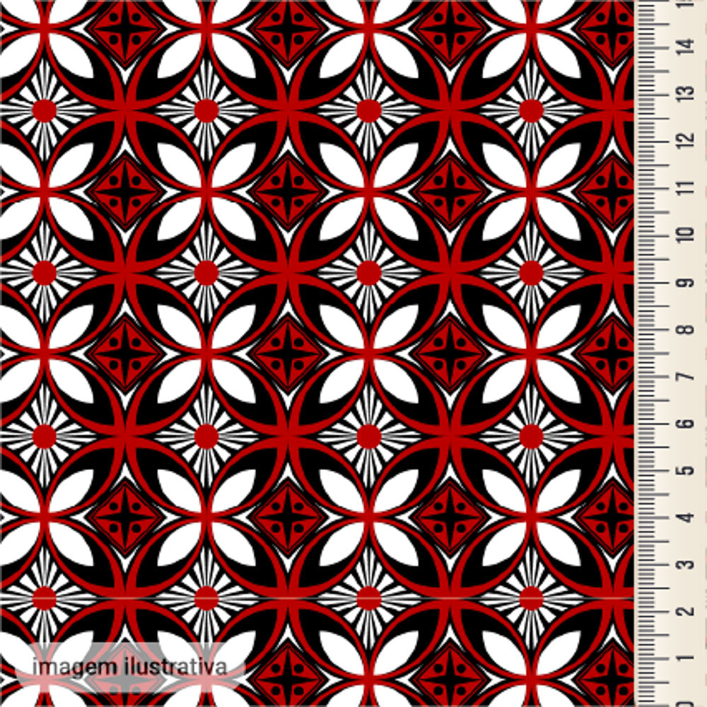 Oxford Digital Geométrico Mosaico Vermelho e Preto