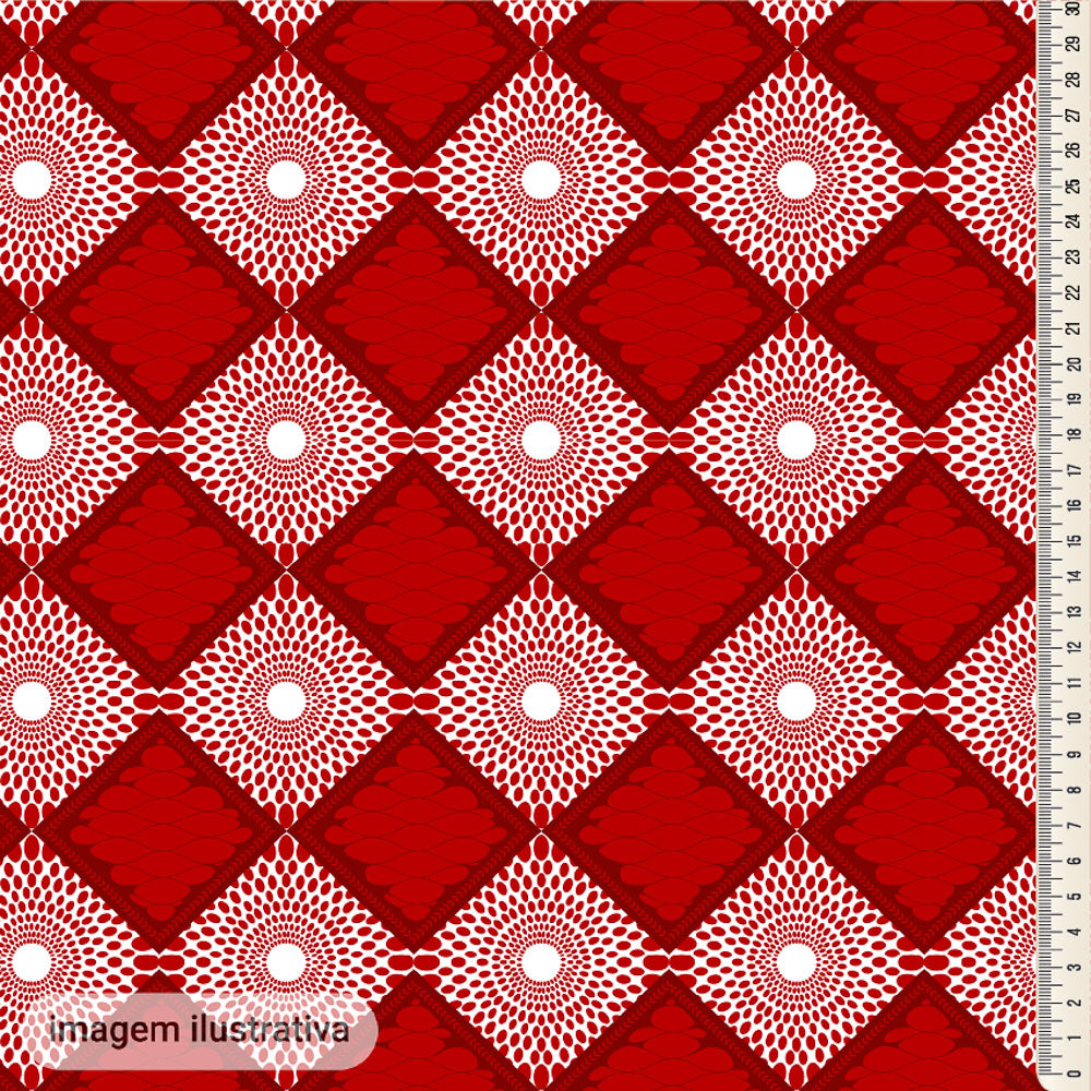 Oxford Digital Mosaico Branco e Vermelho