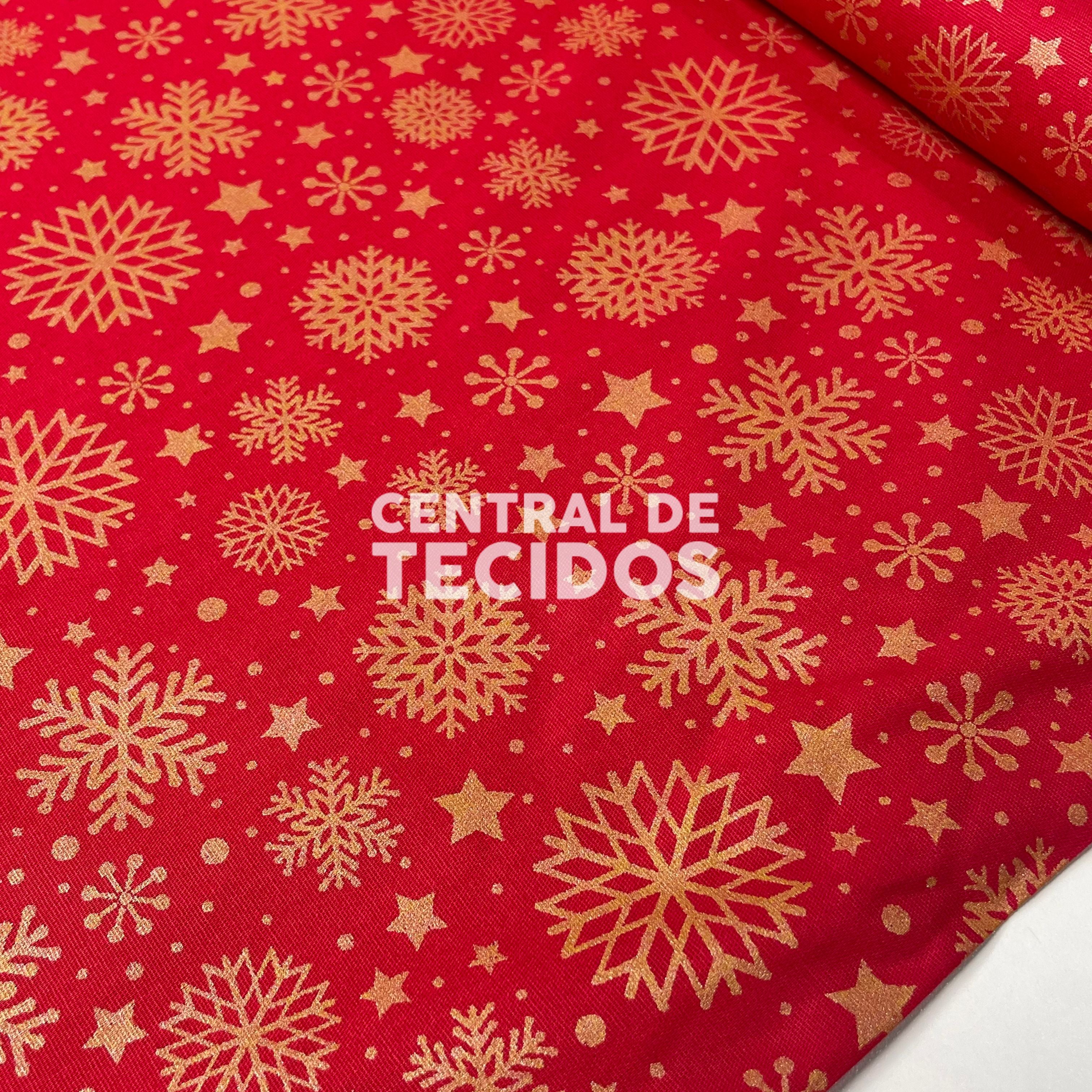 Tricoline Natalino Natal Celestial Dourado e Vermelho