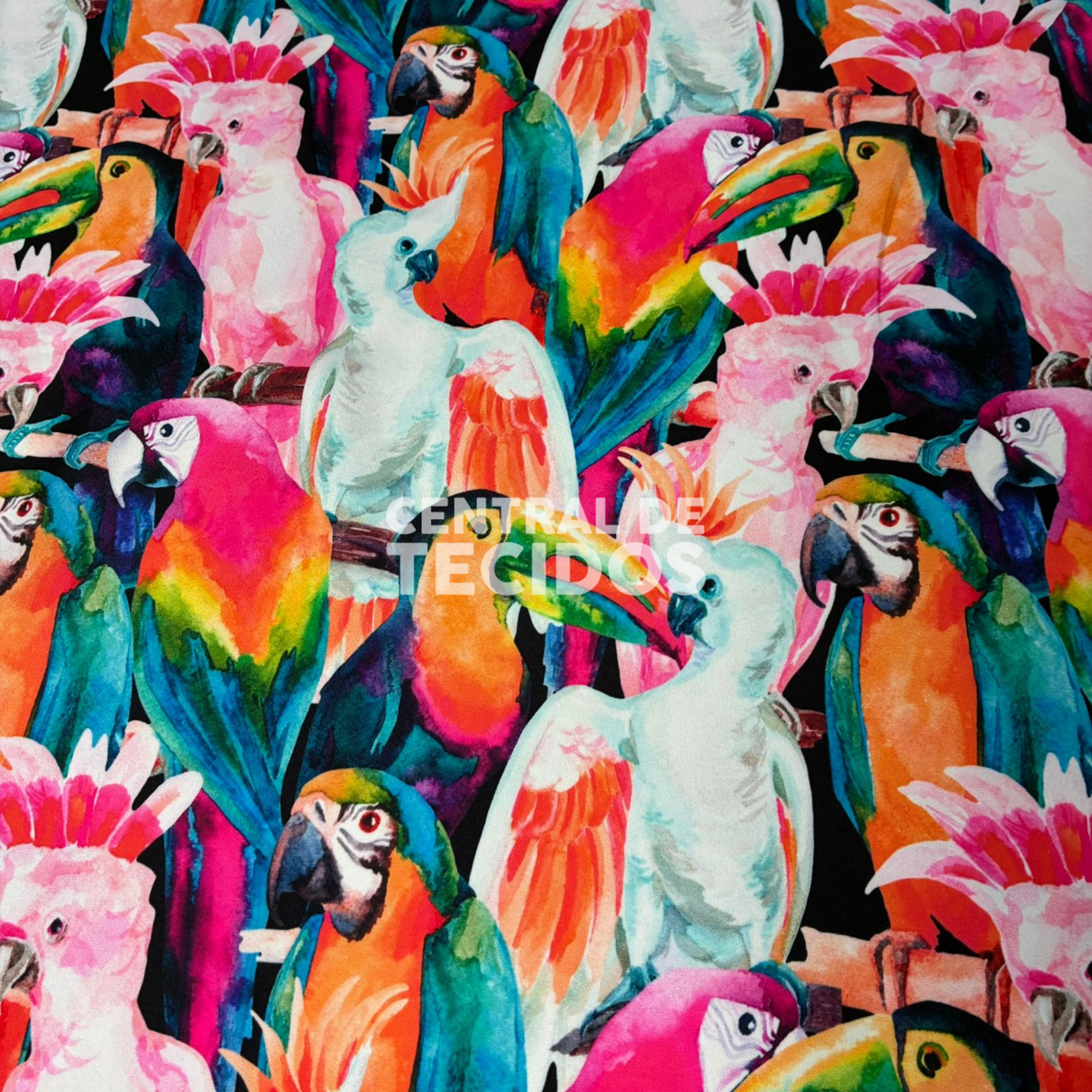 Crepe Haya Digital Multicolor Pássaros