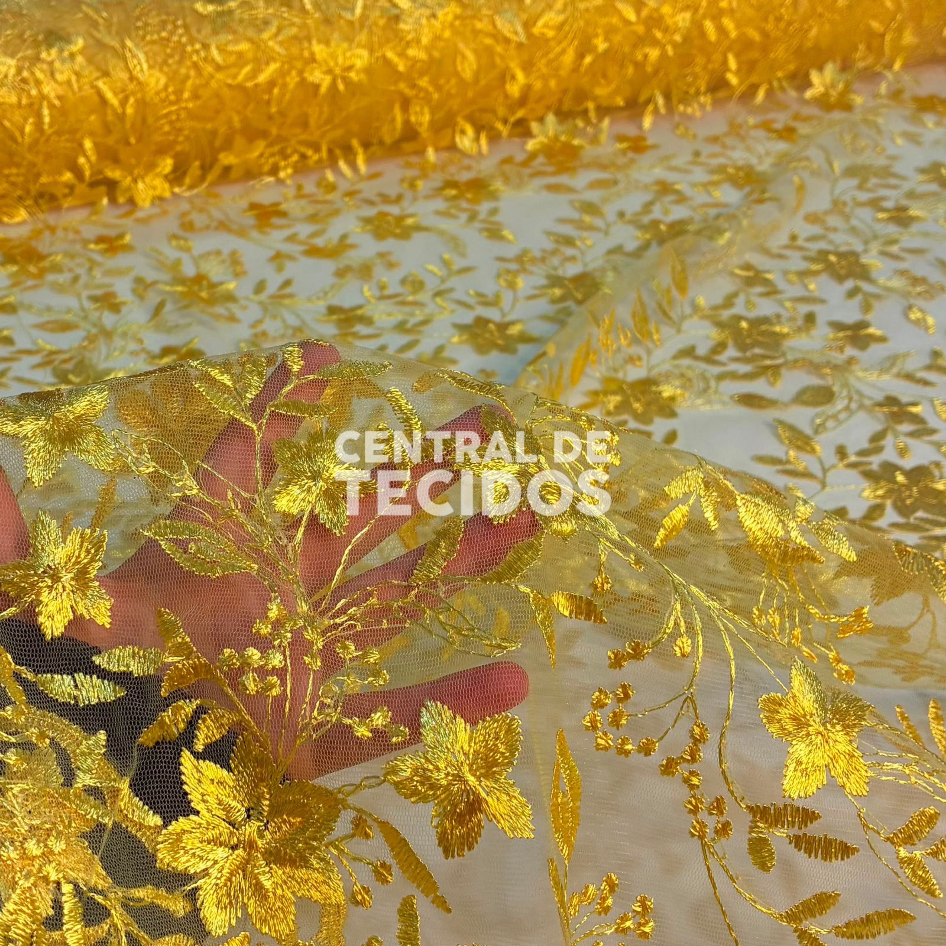 Tule Bordado Nice Amarelo Ouro