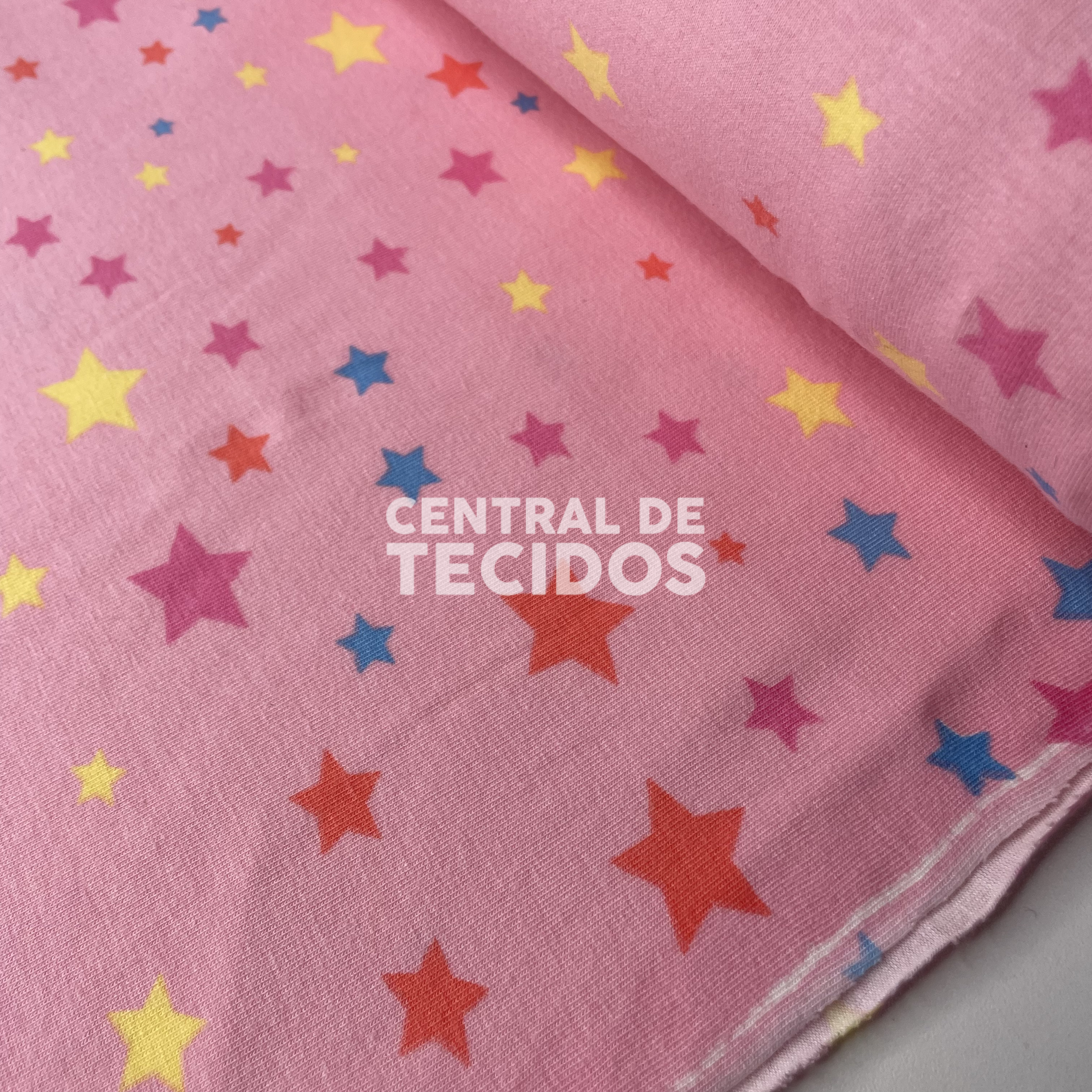 Malha Cotton Rosa Bebê Estrelas