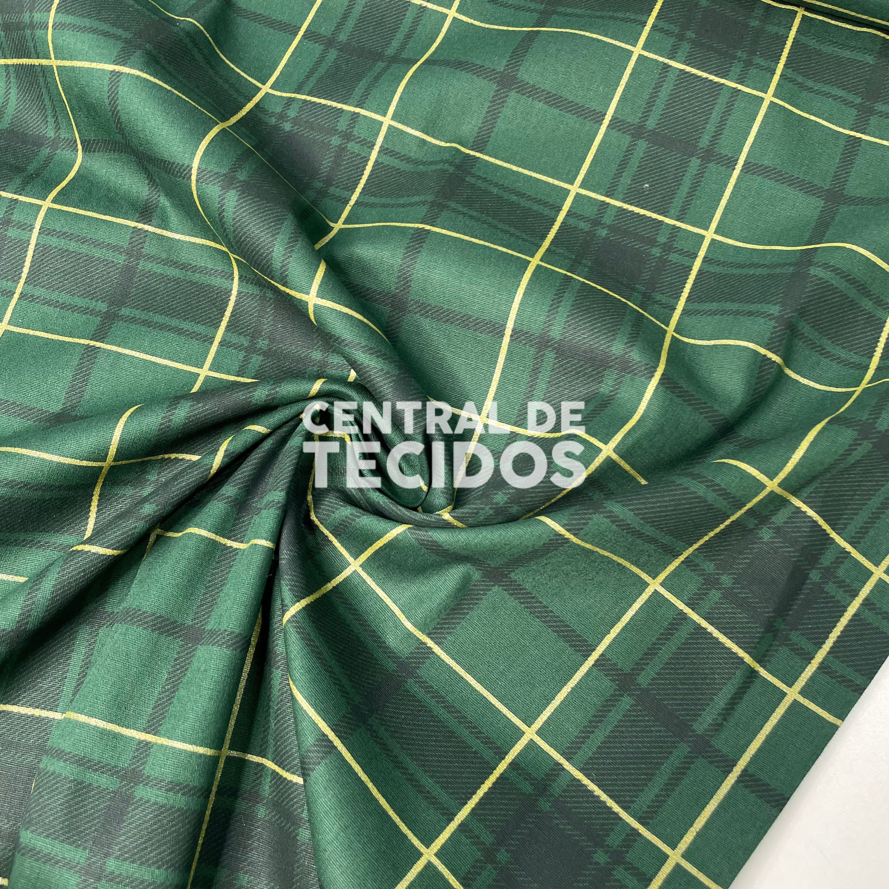 Tricoline Natalino Xadrez Verde e Dourado
