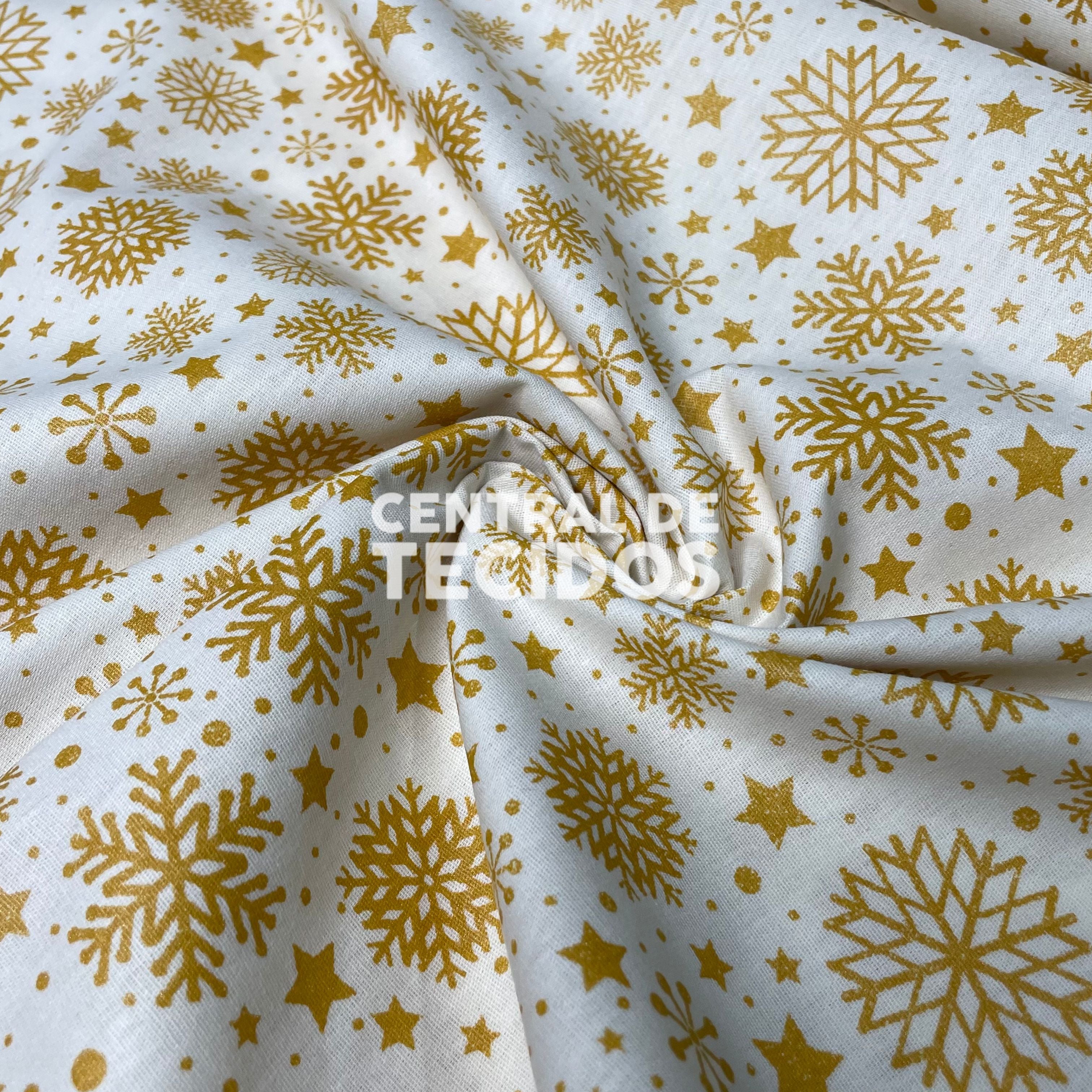 Tricoline Natalino Natal Celestial Dourado e Branco