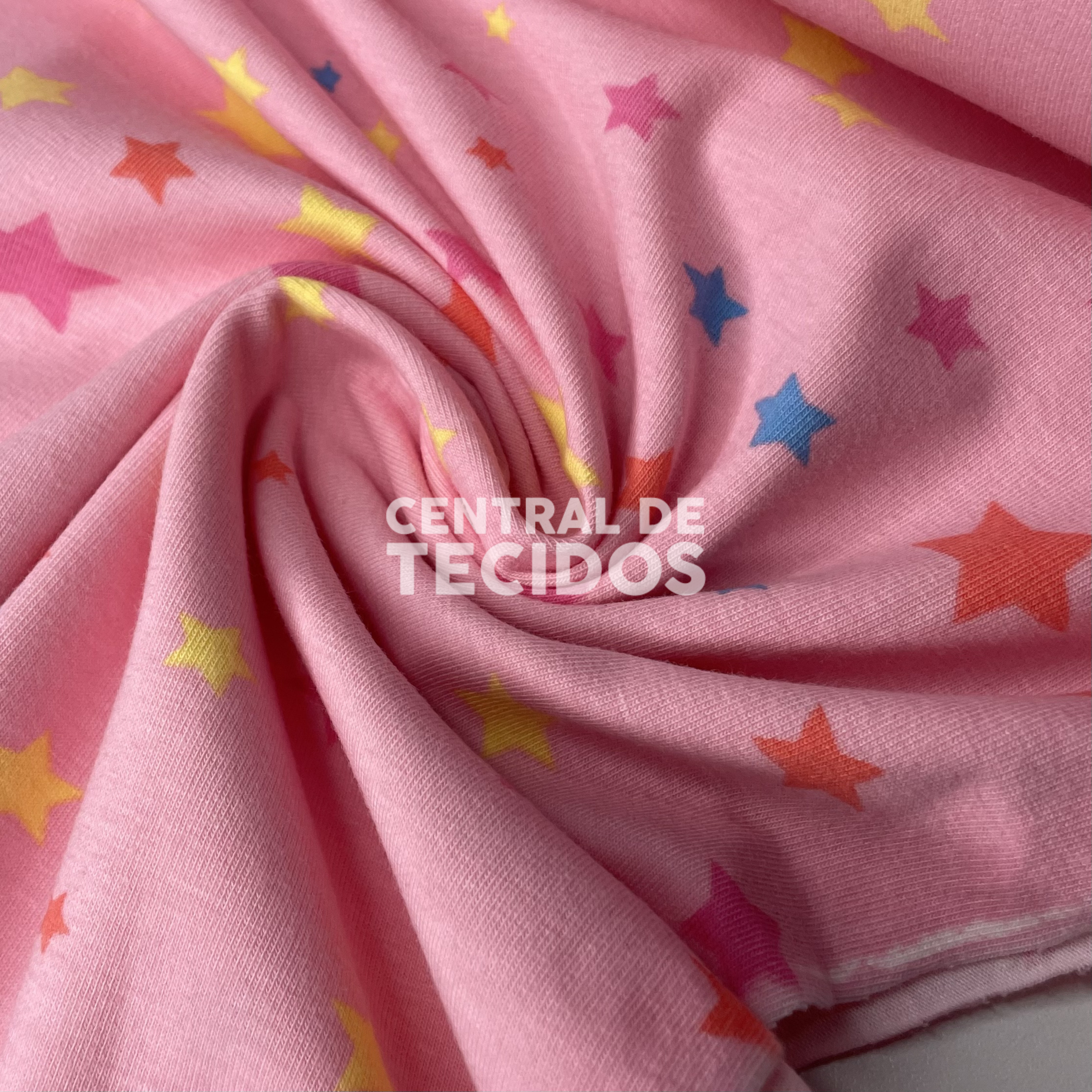 Malha Cotton Rosa Bebê Estrelas