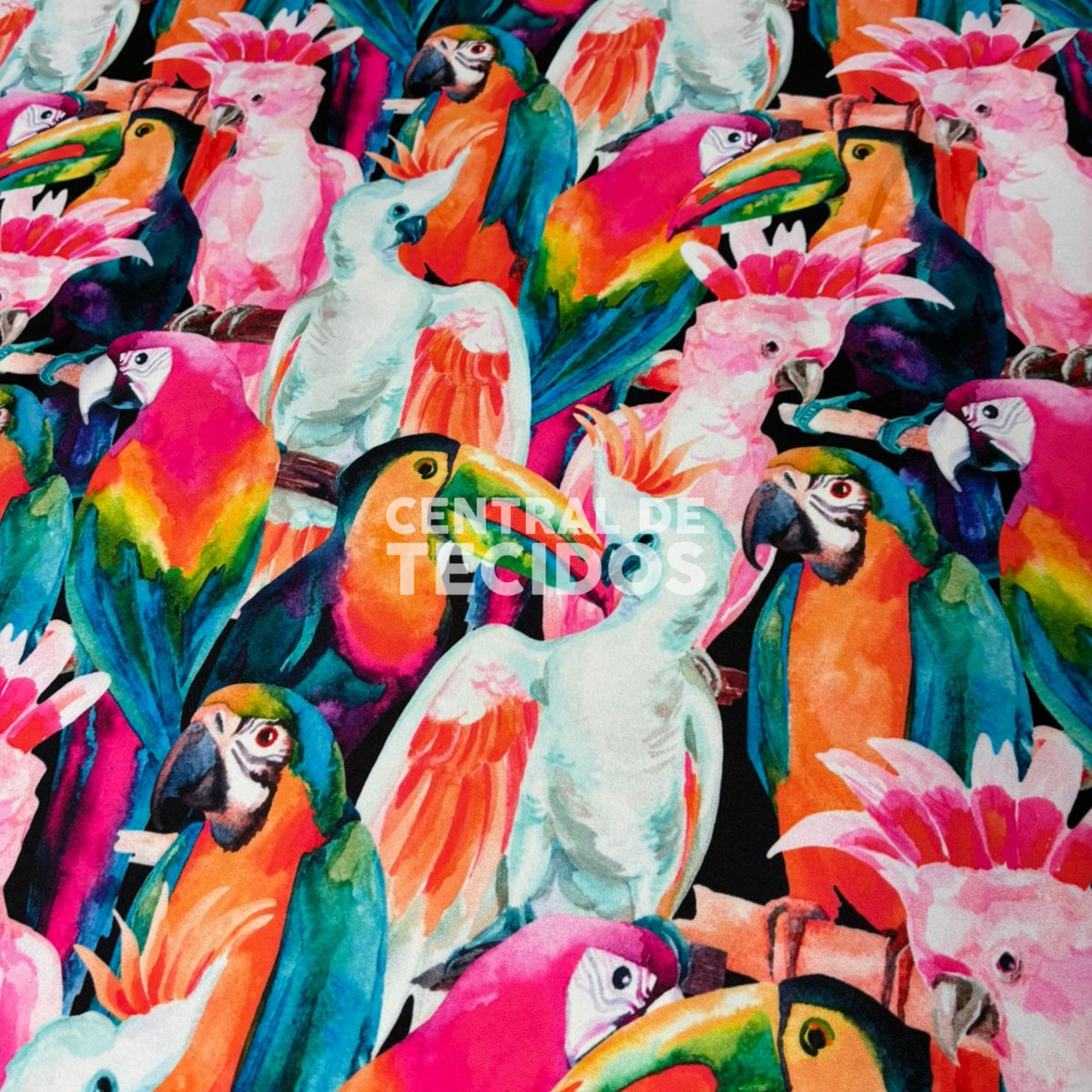 Crepe Haya Digital Multicolor Pássaros