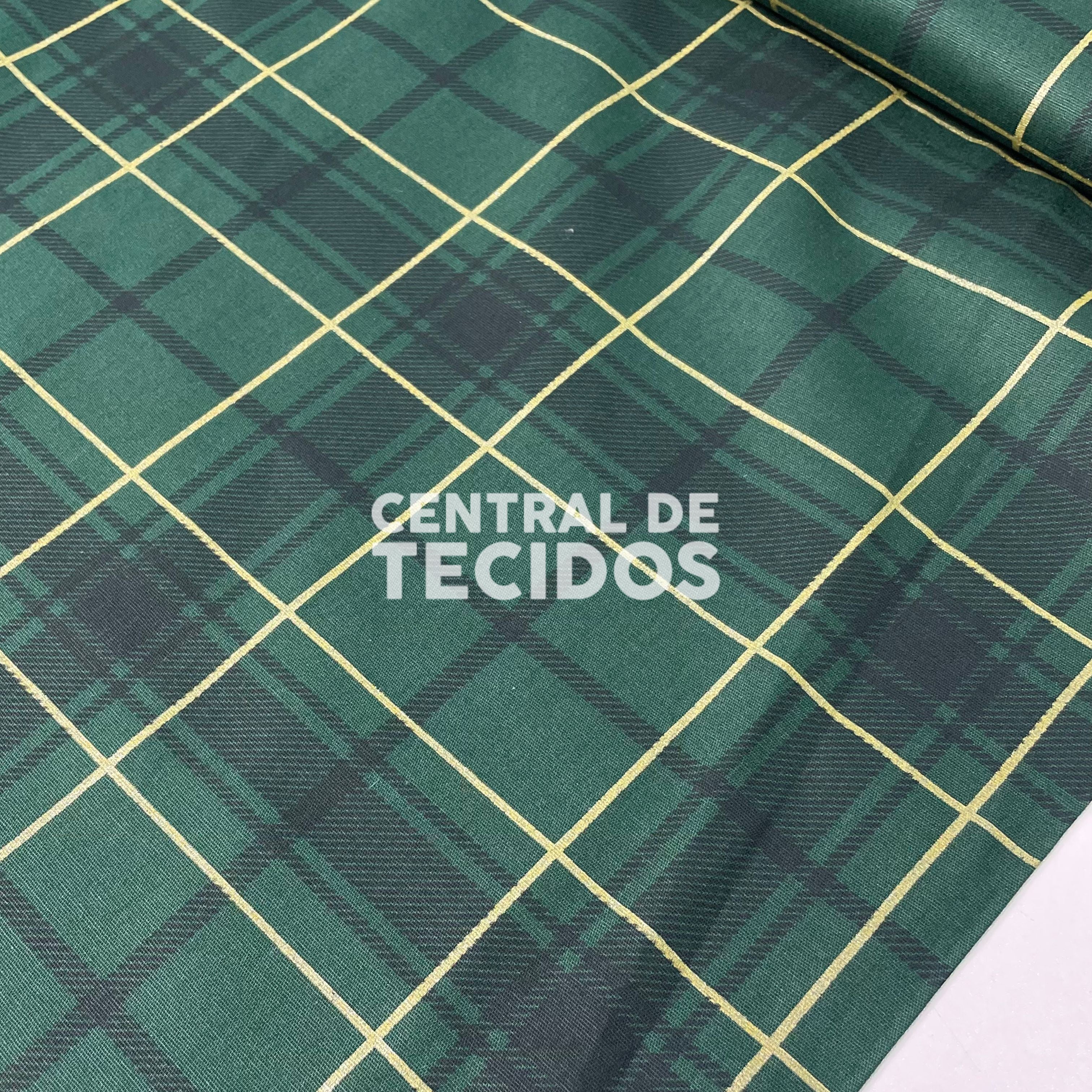 Tricoline Natalino Xadrez Verde e Dourado