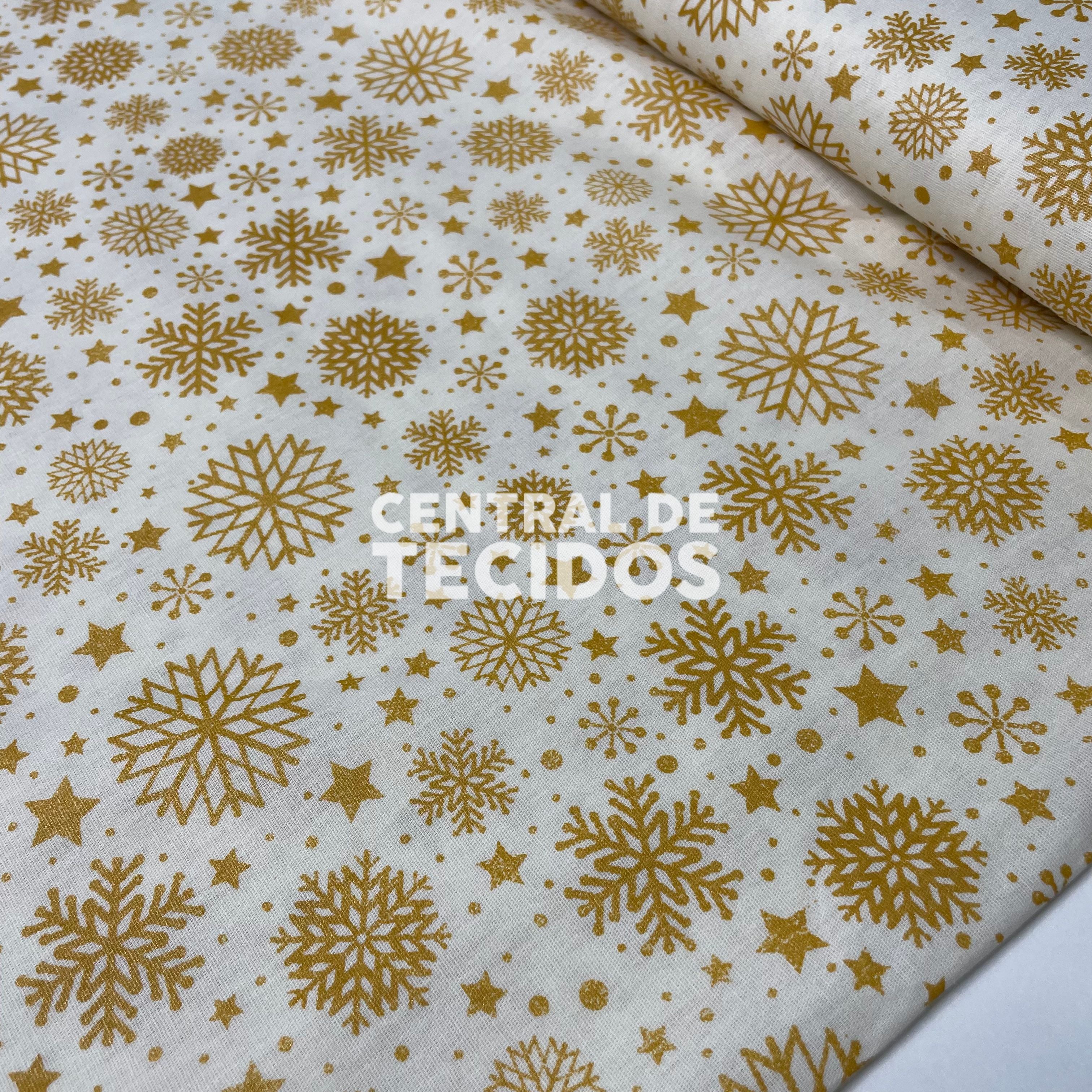 Tricoline Natalino Natal Celestial Dourado e Branco
