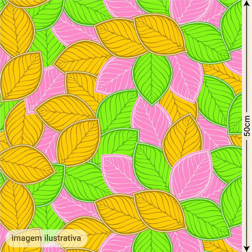 Oxford Digital Folhagem Amarelo Verde e Rosa