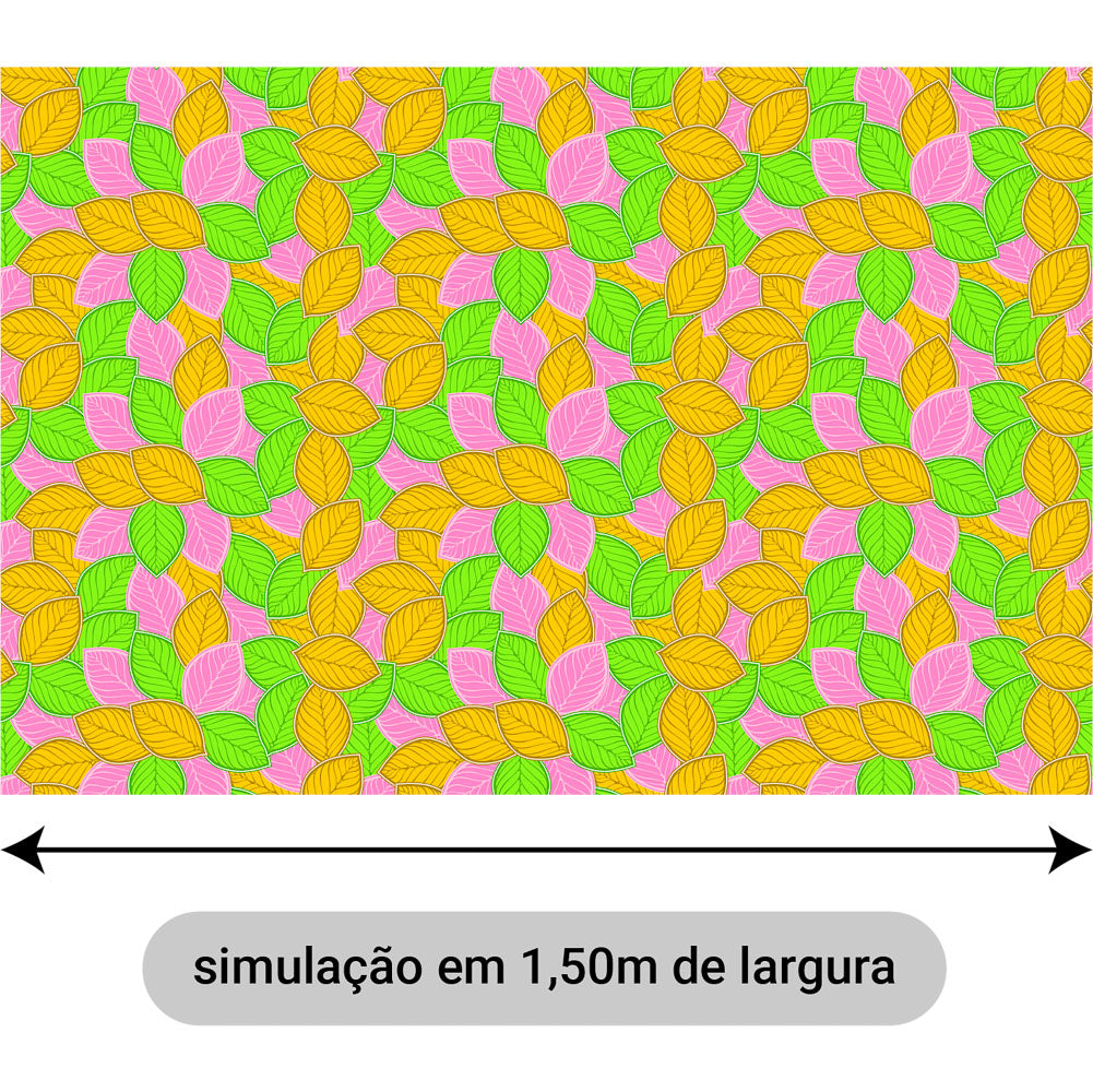 Oxford Digital Folhagem Amarelo Verde e Rosa