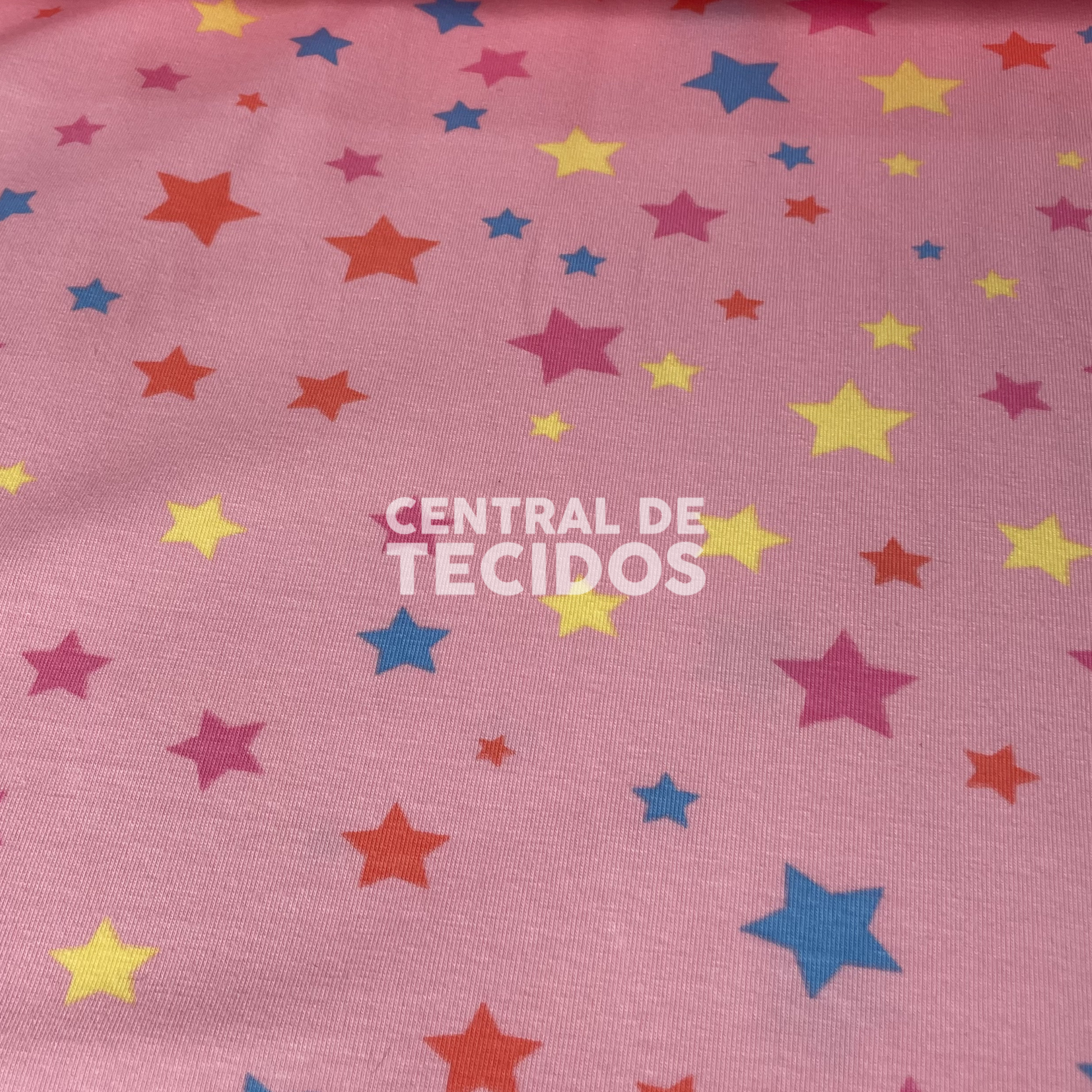 Malha Cotton Rosa Bebê Estrelas