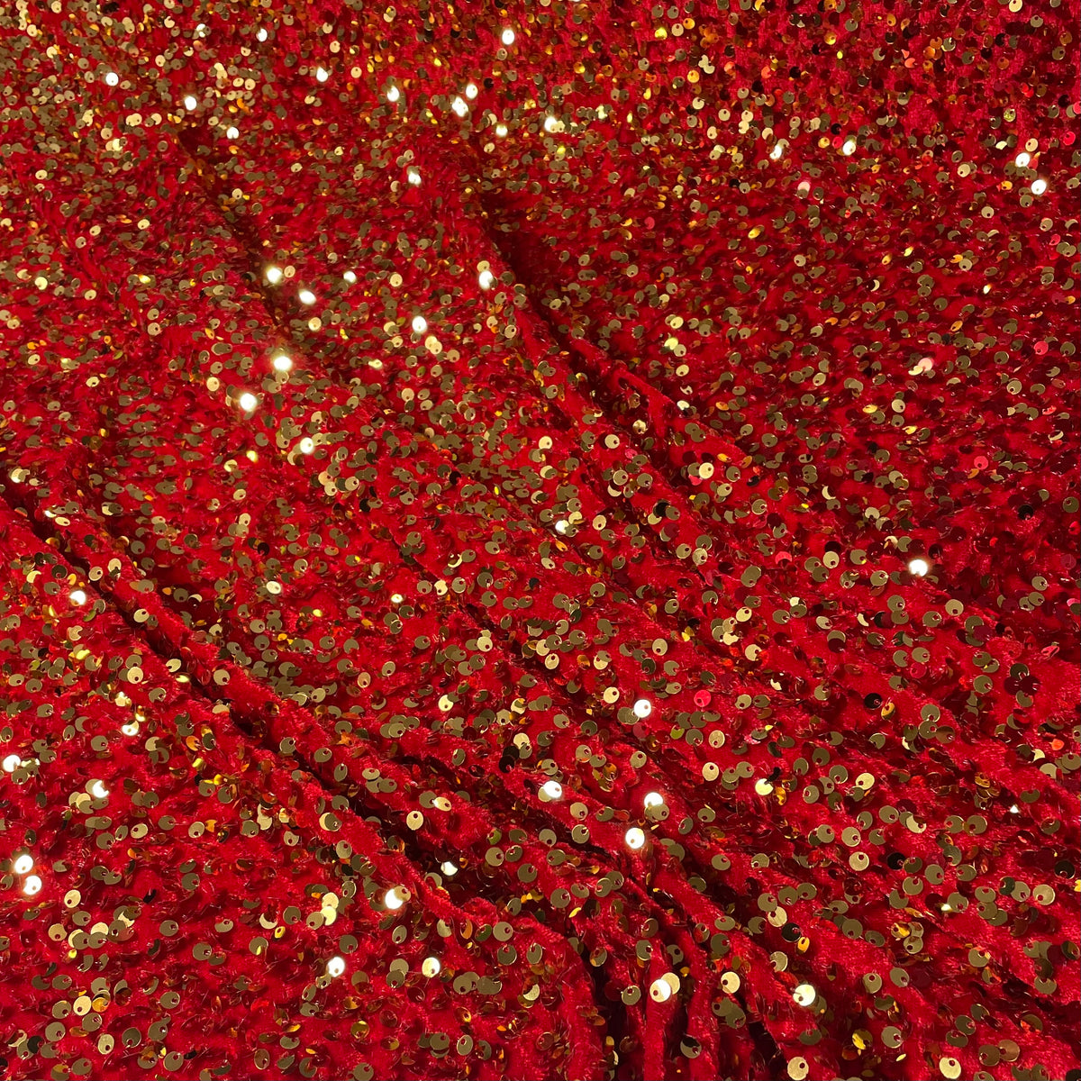 Veludo Paetê Degradê Vermelho e Dourado
