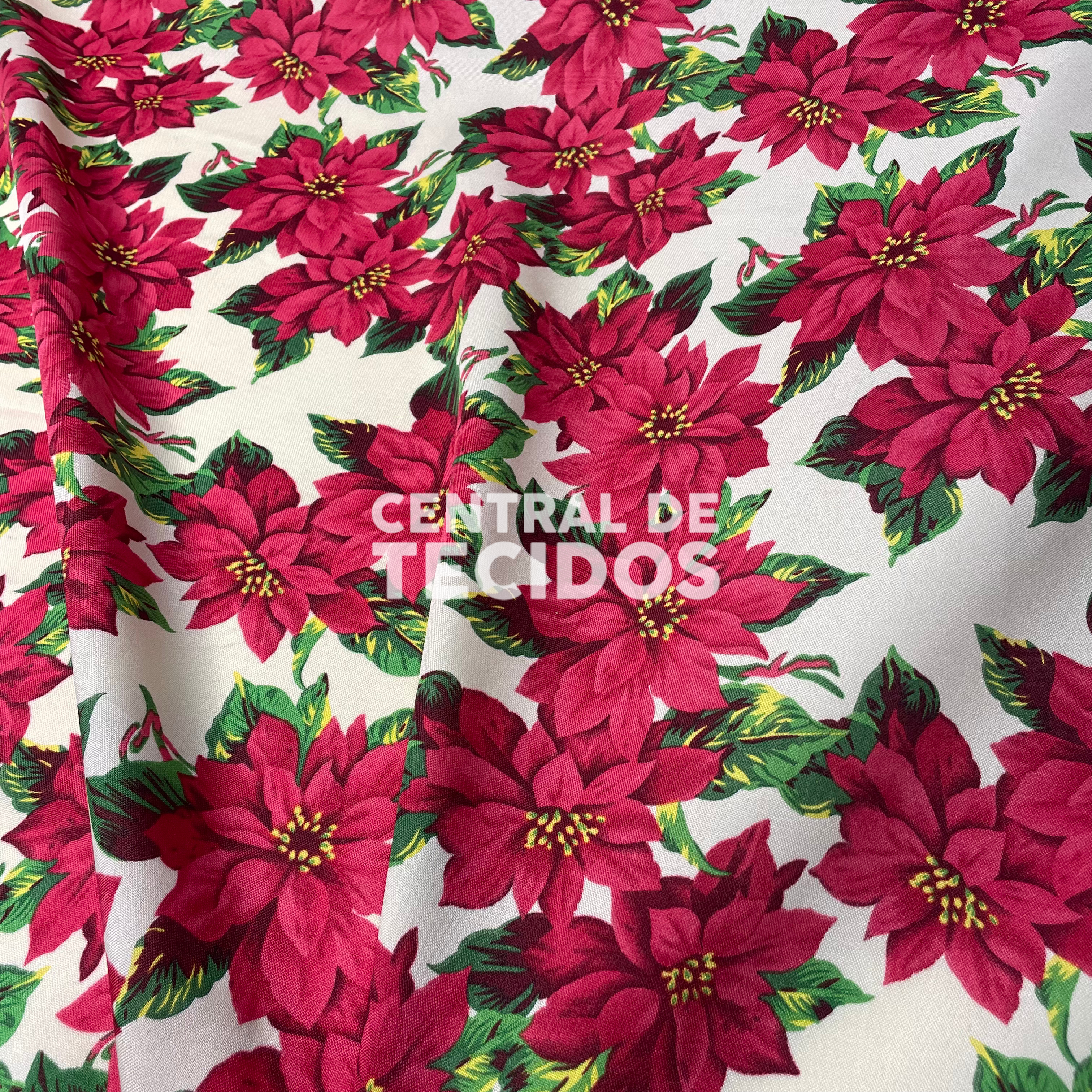 Oxford Natalino Jardim de Poinsétias Bordô Fundo Branco