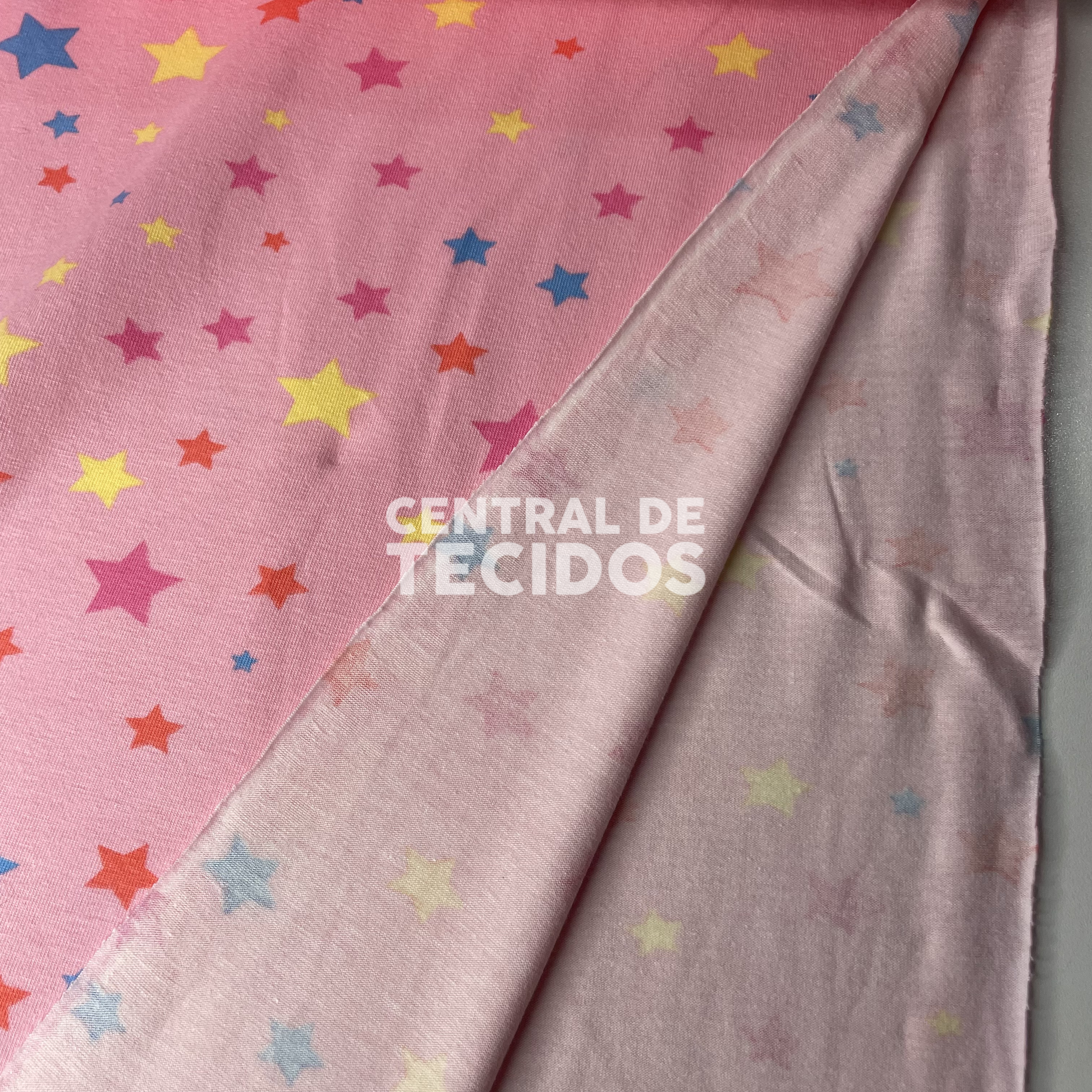 Malha Cotton Rosa Bebê Estrelas
